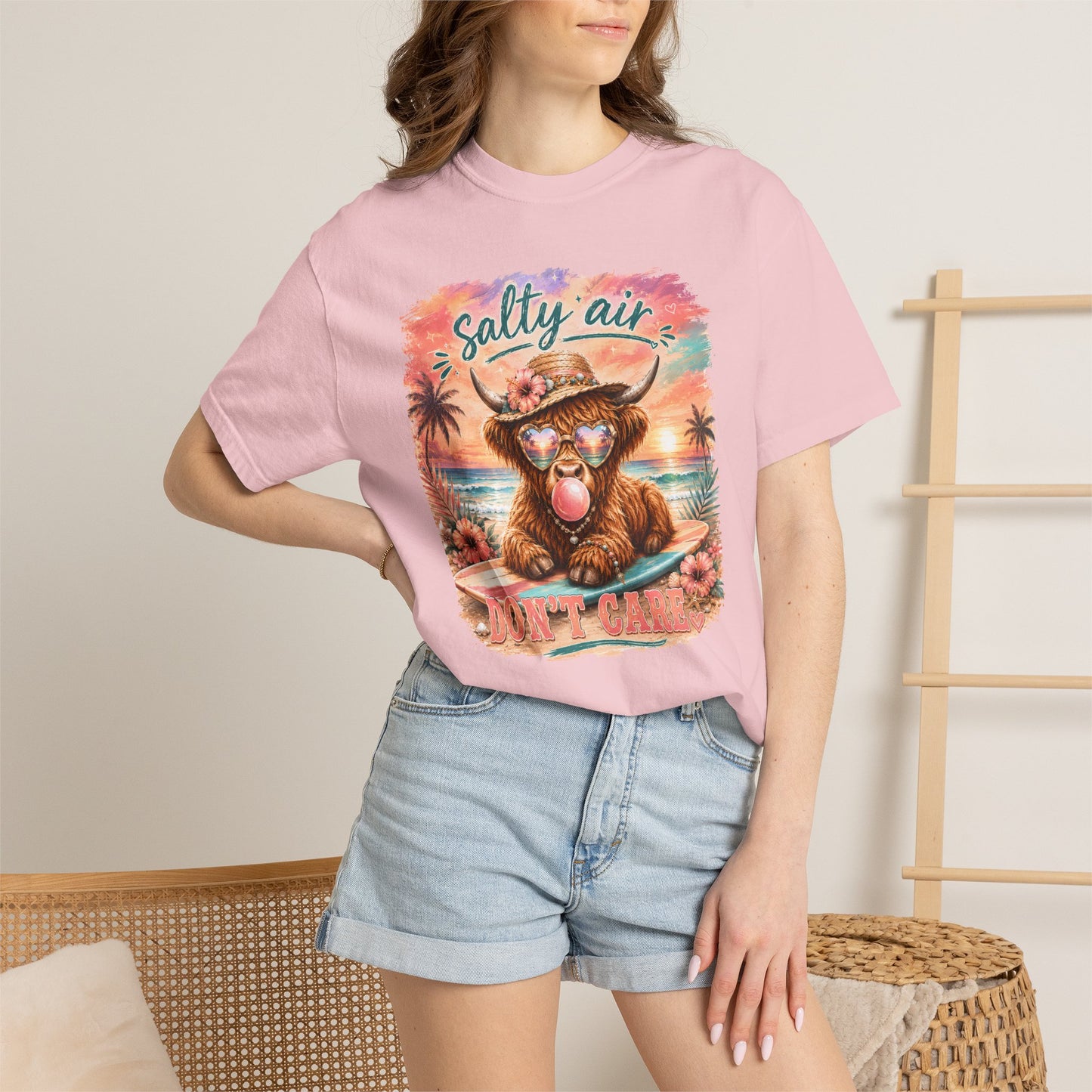 Salty Air "Don't Care" Beach Cow Graphic T-Shirt