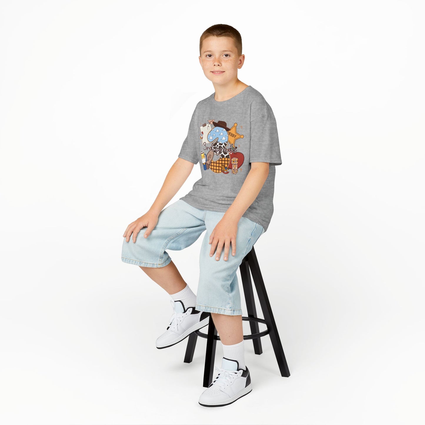 Kids Tee — 3rd Grade School Life Graphic (apple, donut, sheriff star)