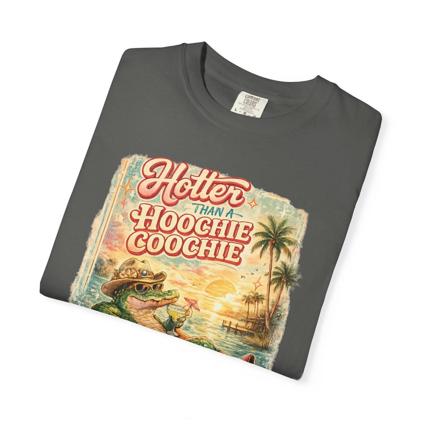 "Hotter Than a Hoochie Coochie" Retro Alligator Beach Graphic