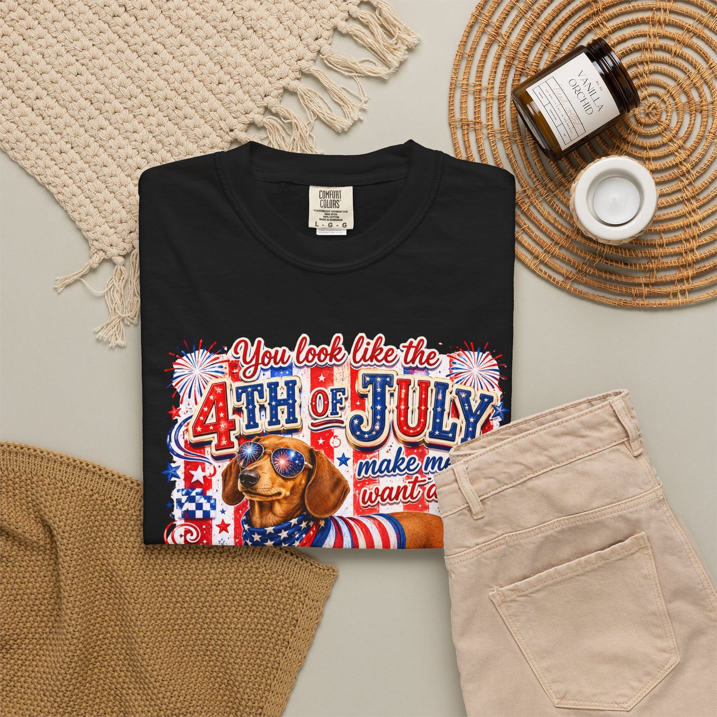 4th of July Hot Dog Dachshund T-Shirt – Patriotic Funny BBQ Tee