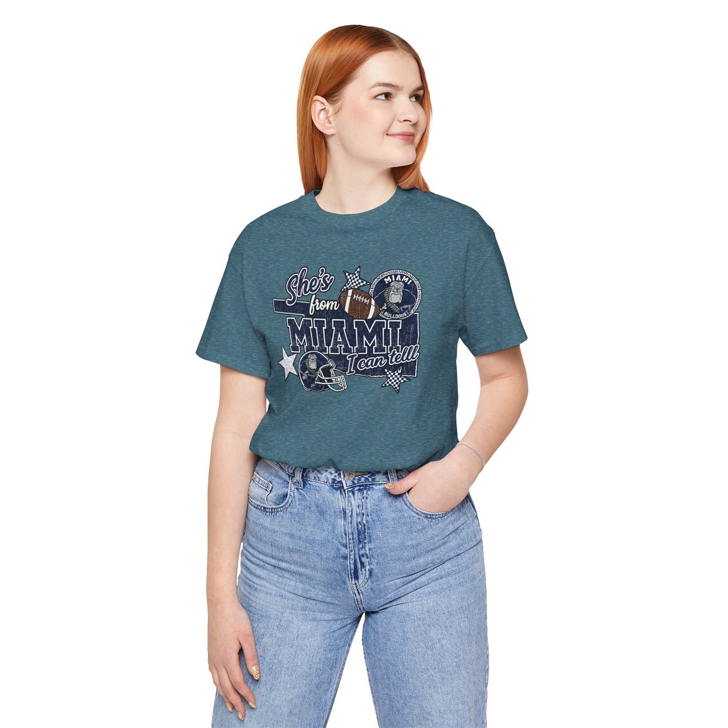 She's From Miami Graphic Tee — Retro Football Fan Shirt