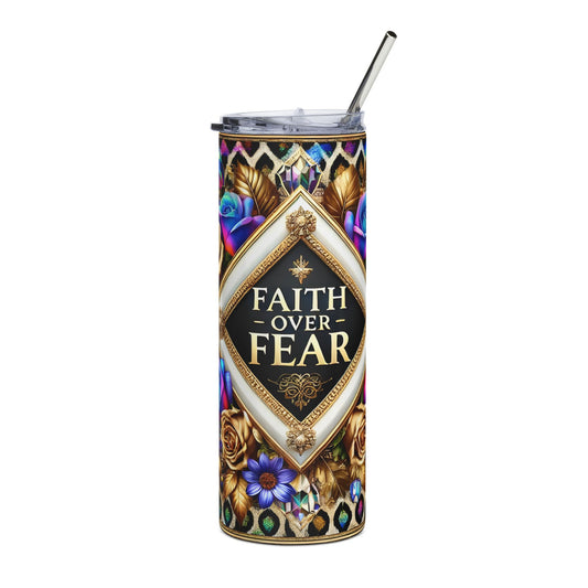 Faith Over Fear 20oz Stainless Tumbler — Floral Gold Inspirational Travel Cup