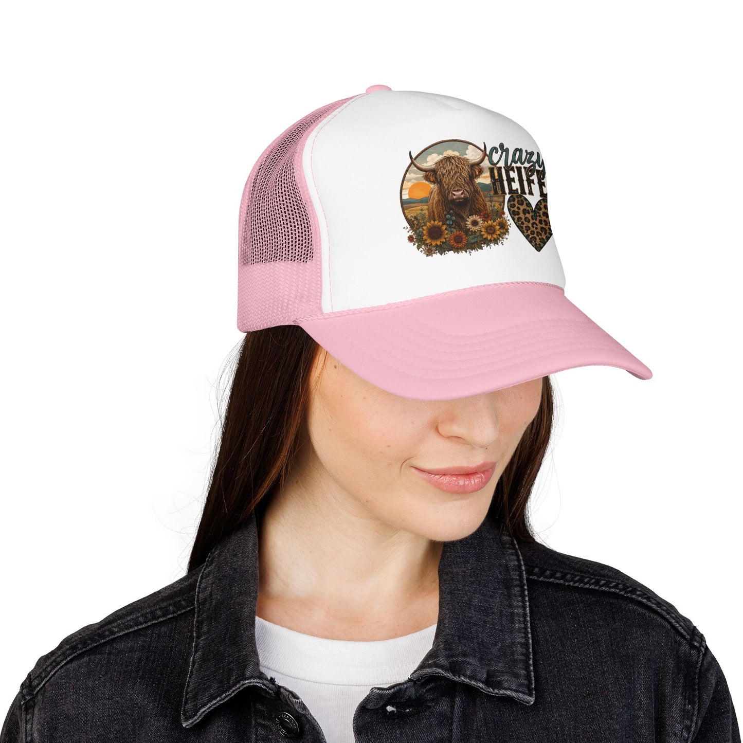 Crazy Heifer Trucker Hat — Sunflower Highland Cow Farm Cap