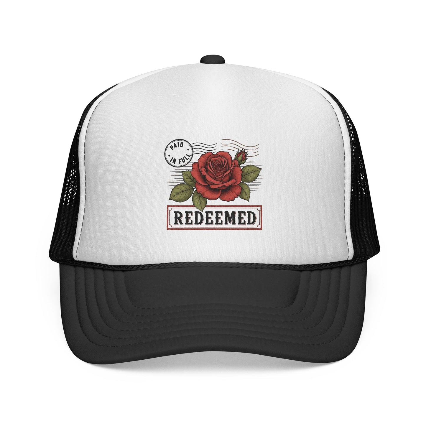 Redeemed Rose Trucker Cap - Vintage Floral Faith Hat