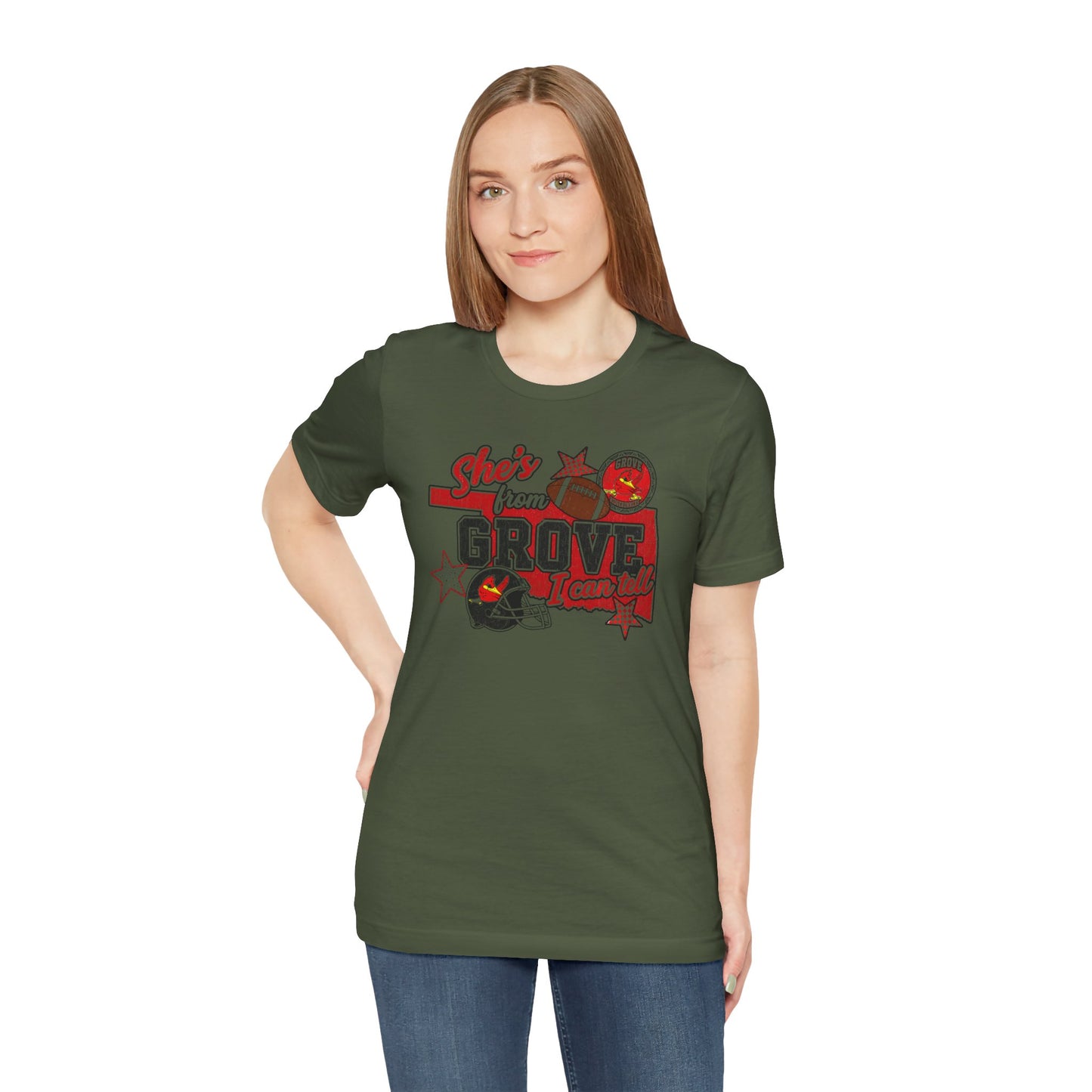 She's From Grove I Can Tell T-Shirt — Grove Football Fan Tee