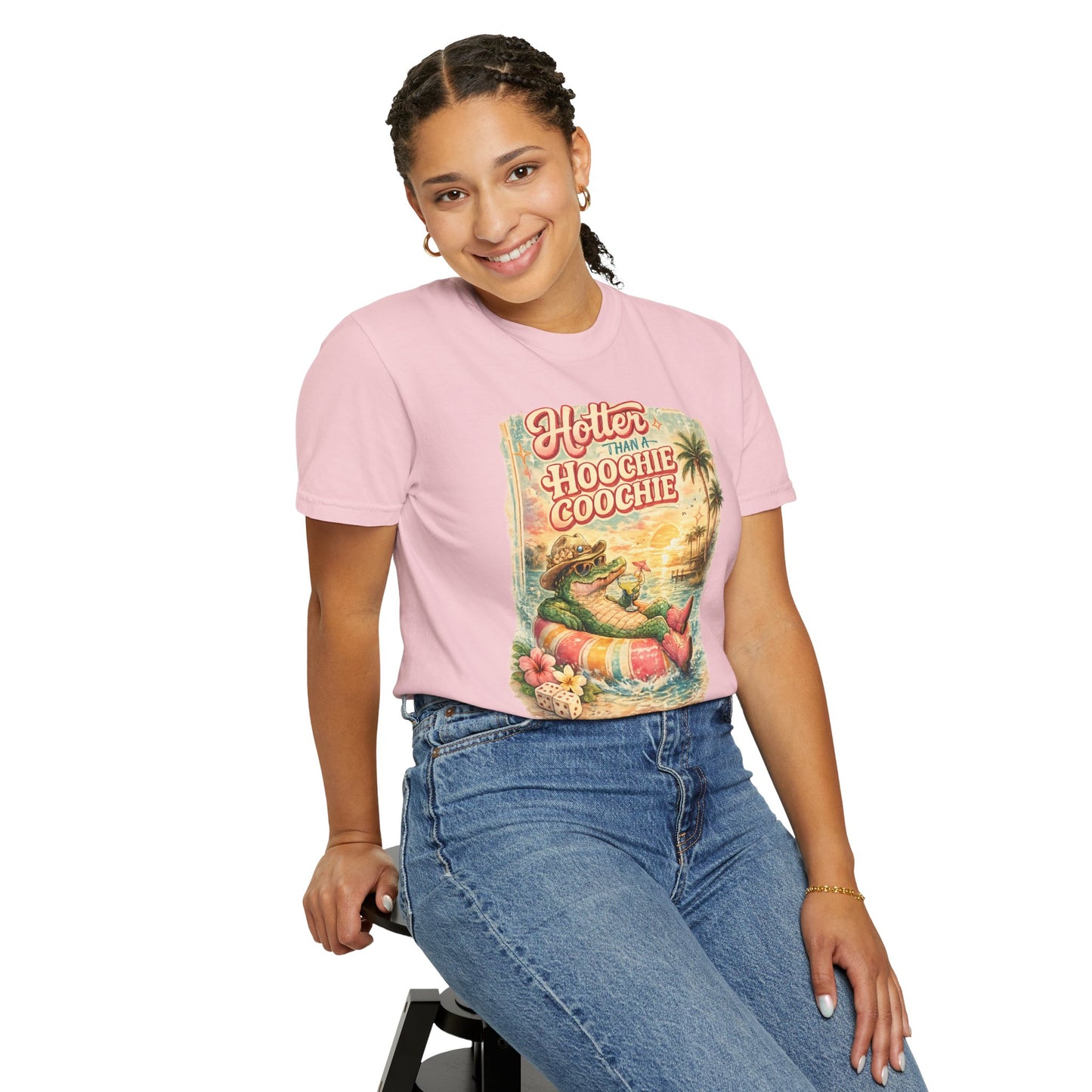"Hotter Than a Hoochie Coochie" Retro Alligator Beach Graphic