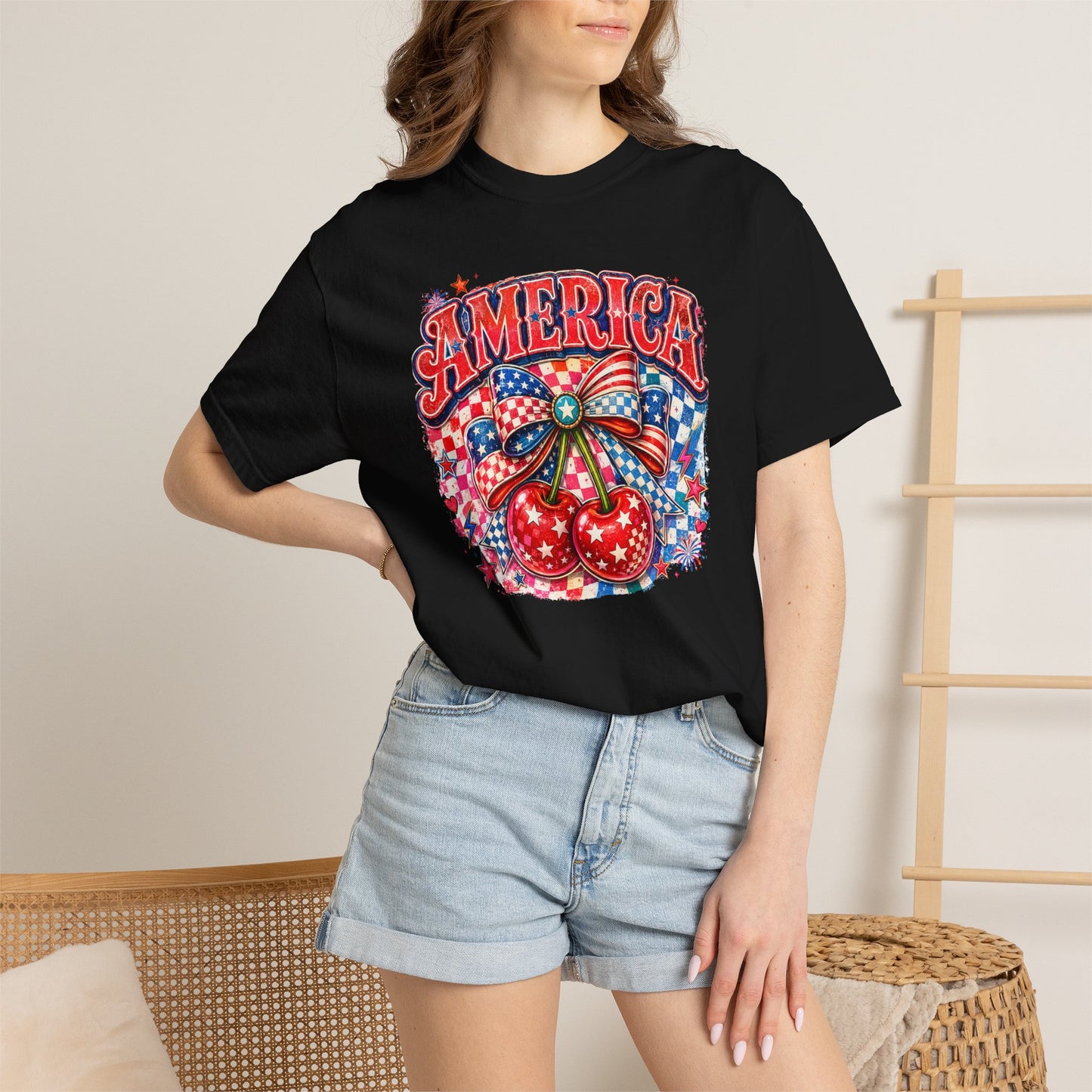 America Cherry Graphic T-Shirt — Patriotic 4th of July Tee