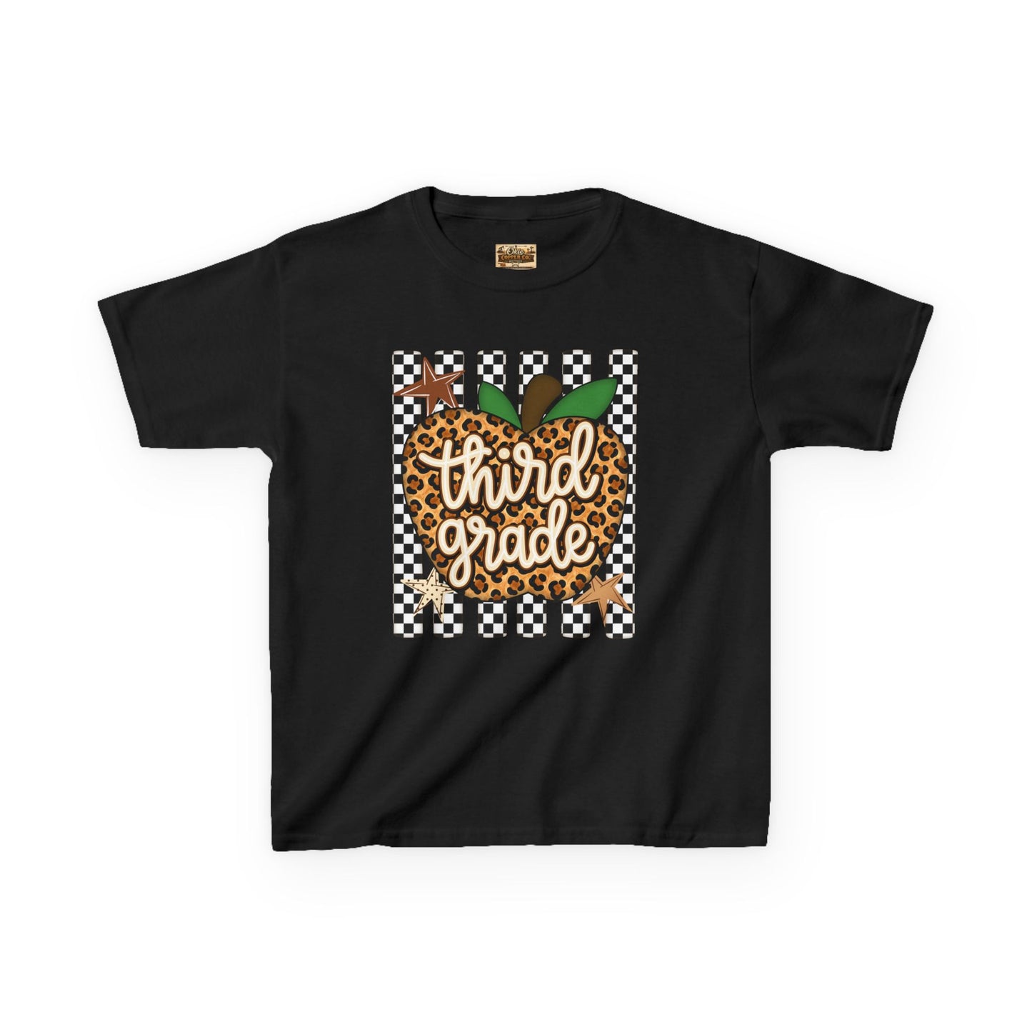Third Grade Leopard Apple Kids T‑Shirt