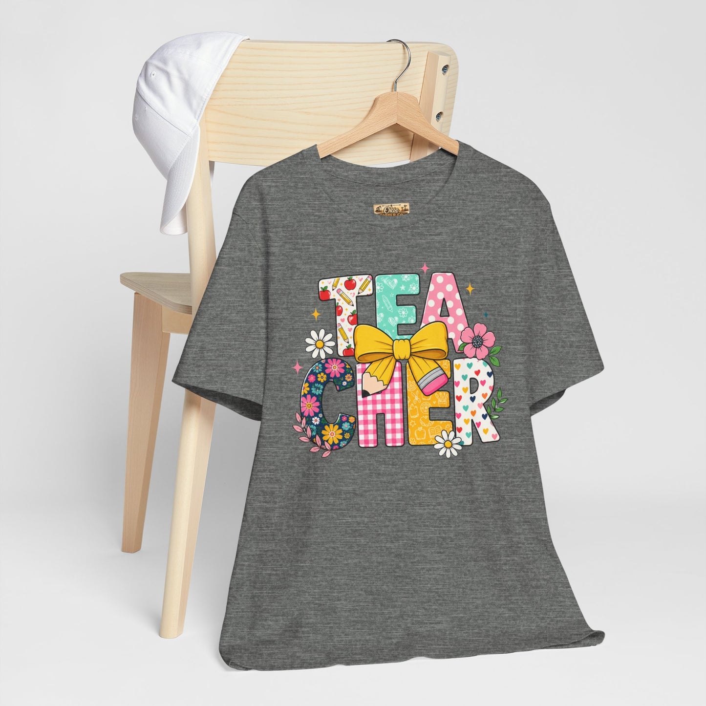 Teacher Floral Bow T-Shirt — Cute 'Teach er' Colorful School Shirt for Teachers