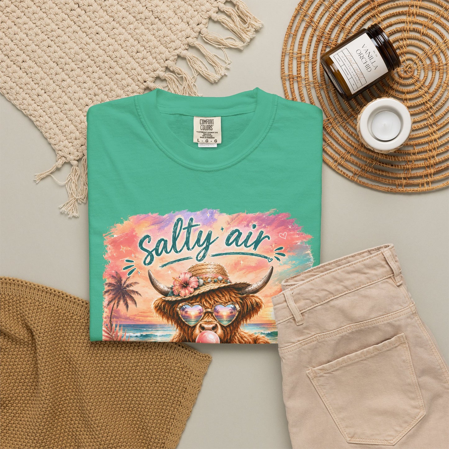 Salty Air "Don't Care" Beach Cow Graphic T-Shirt