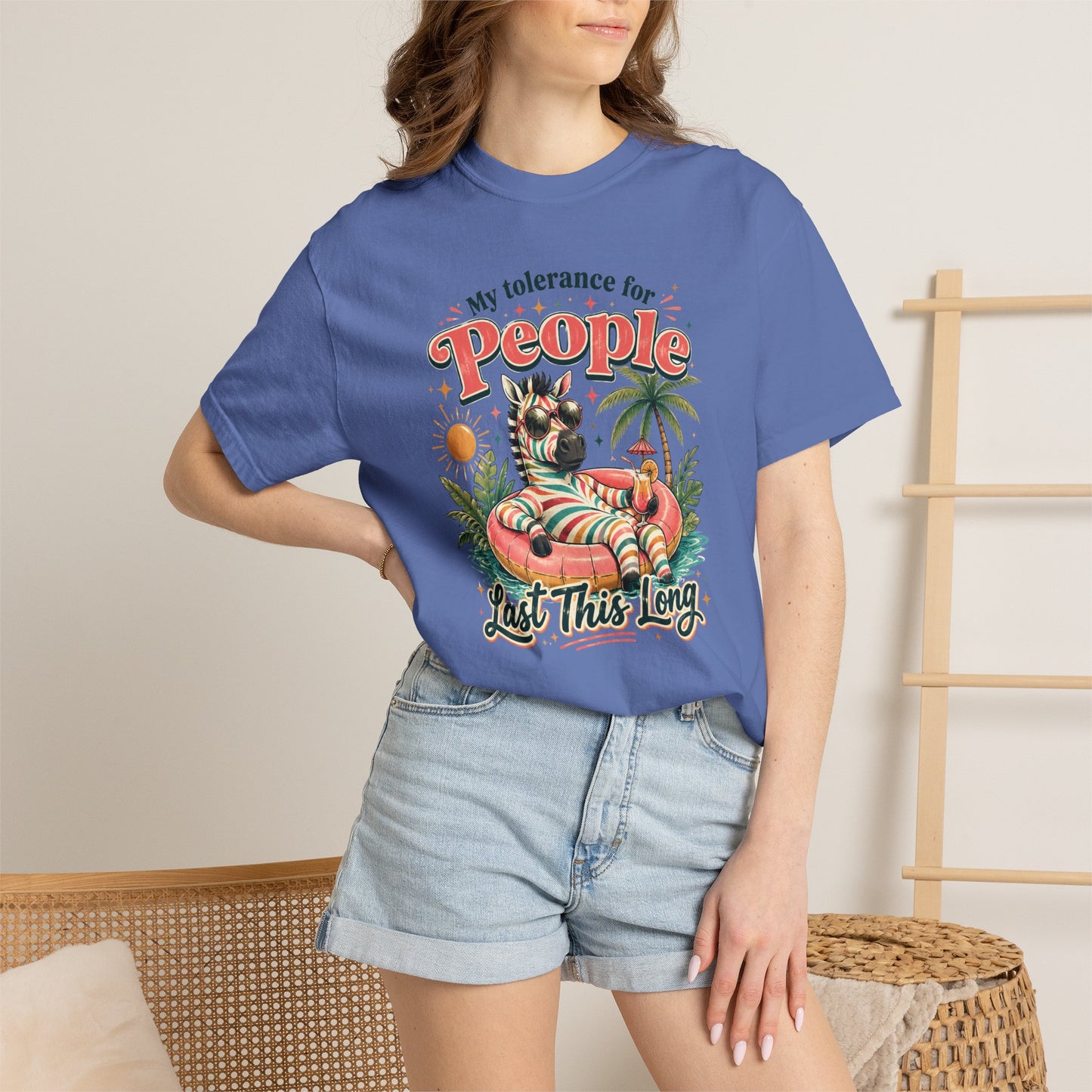 "My Tolerance for People Lasts This Long" Retro Cat Pool Float Graphic Tee