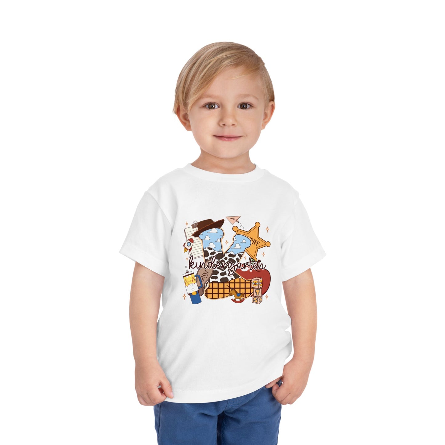 Toddler Tee — Cowboy Baby Western Collage | Sheriff Star, Boots & Wagon Wheel Graphic