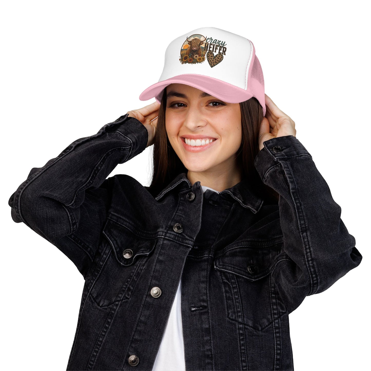 Crazy Heifer Trucker Hat — Sunflower Highland Cow Farm Cap