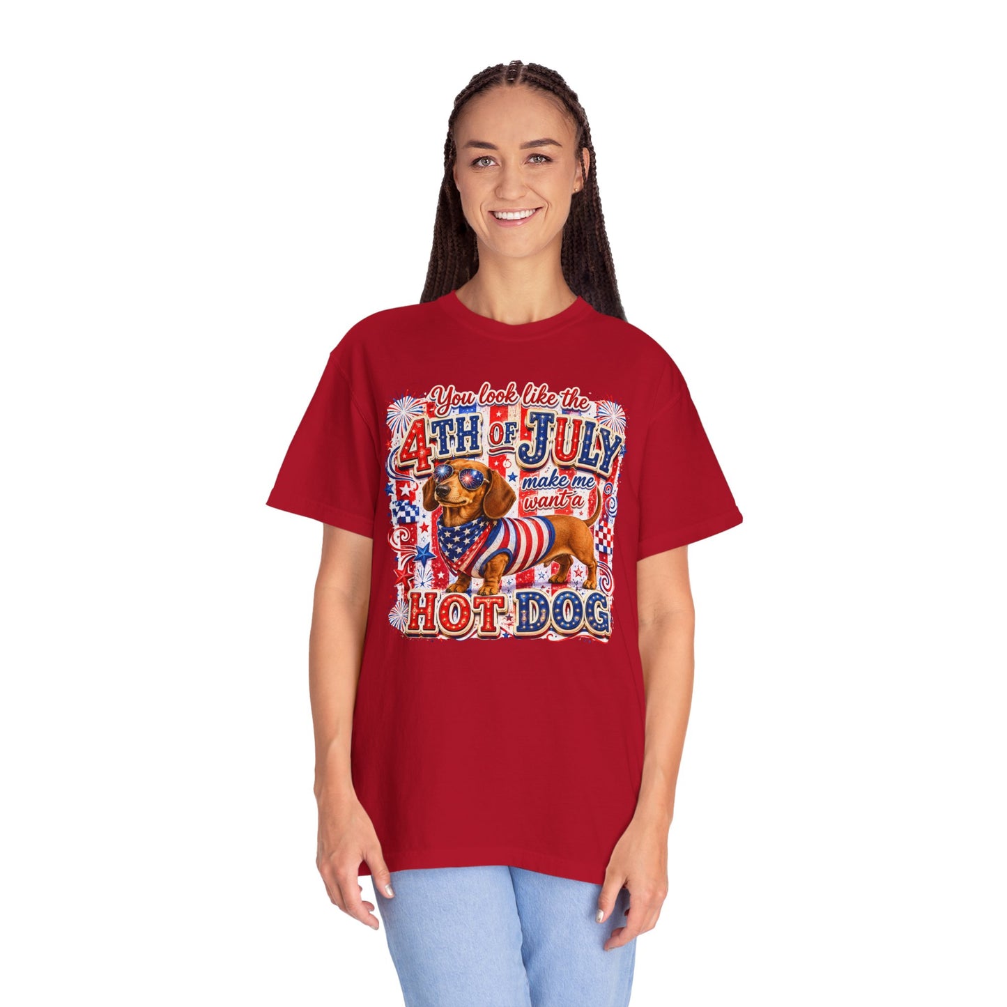 4th of July Hot Dog Dachshund T-Shirt – Patriotic Funny BBQ Tee