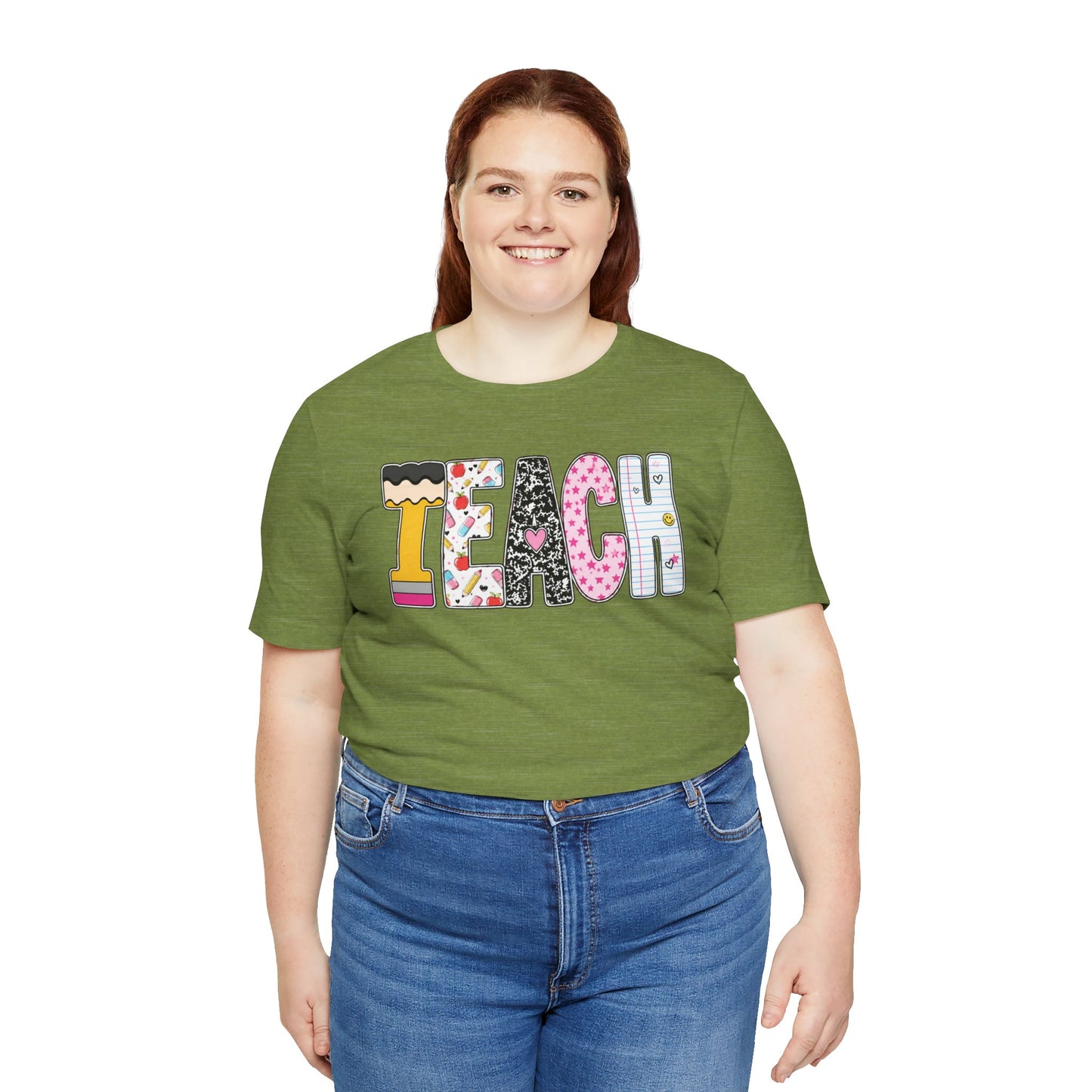 Teach Colorblock Graphic Tee – Cute Patterned Teacher T-Shirt
