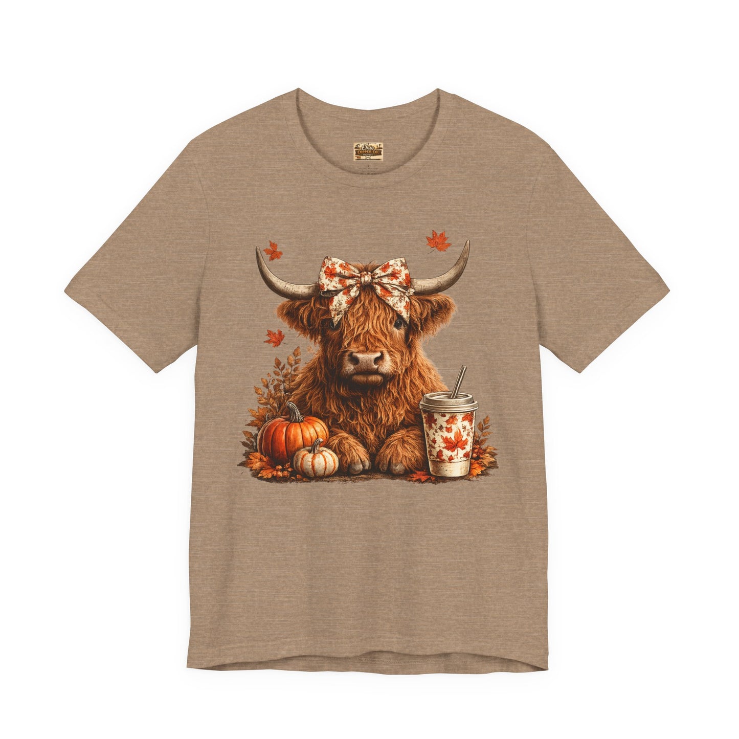 Autumn Highland Cow Tee — Fall Pumpkin Latte Graphic T-Shirt