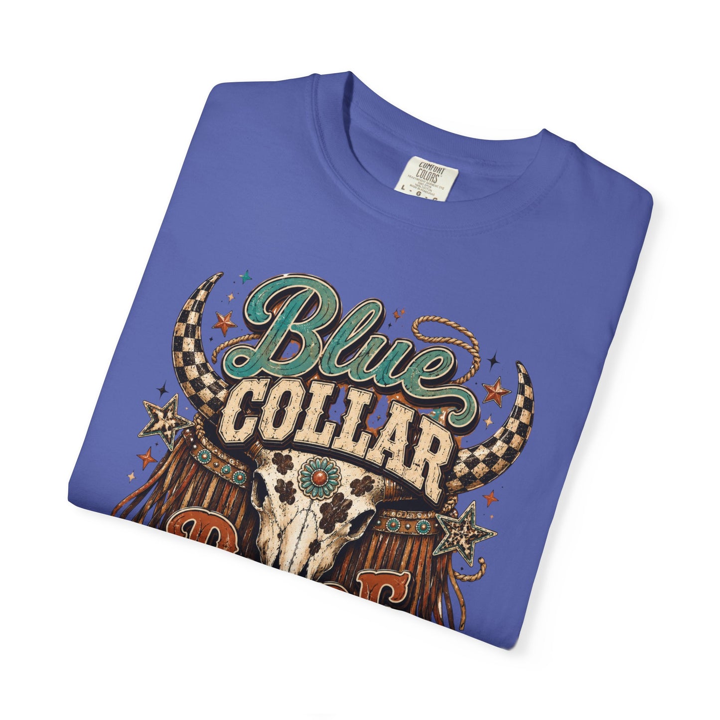 Blue Collar Babe Graphic T-Shirt — Western Skull Cowgirl Tee