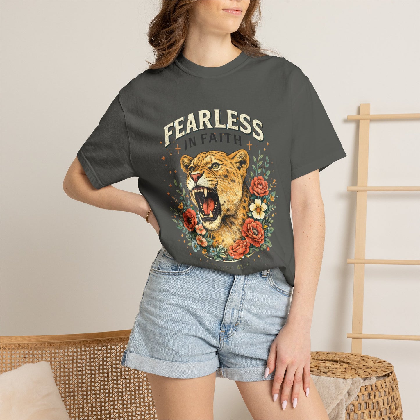 Fearless in Faith Lion T-Shirt — Floral Vintage Christian Graphic Tee