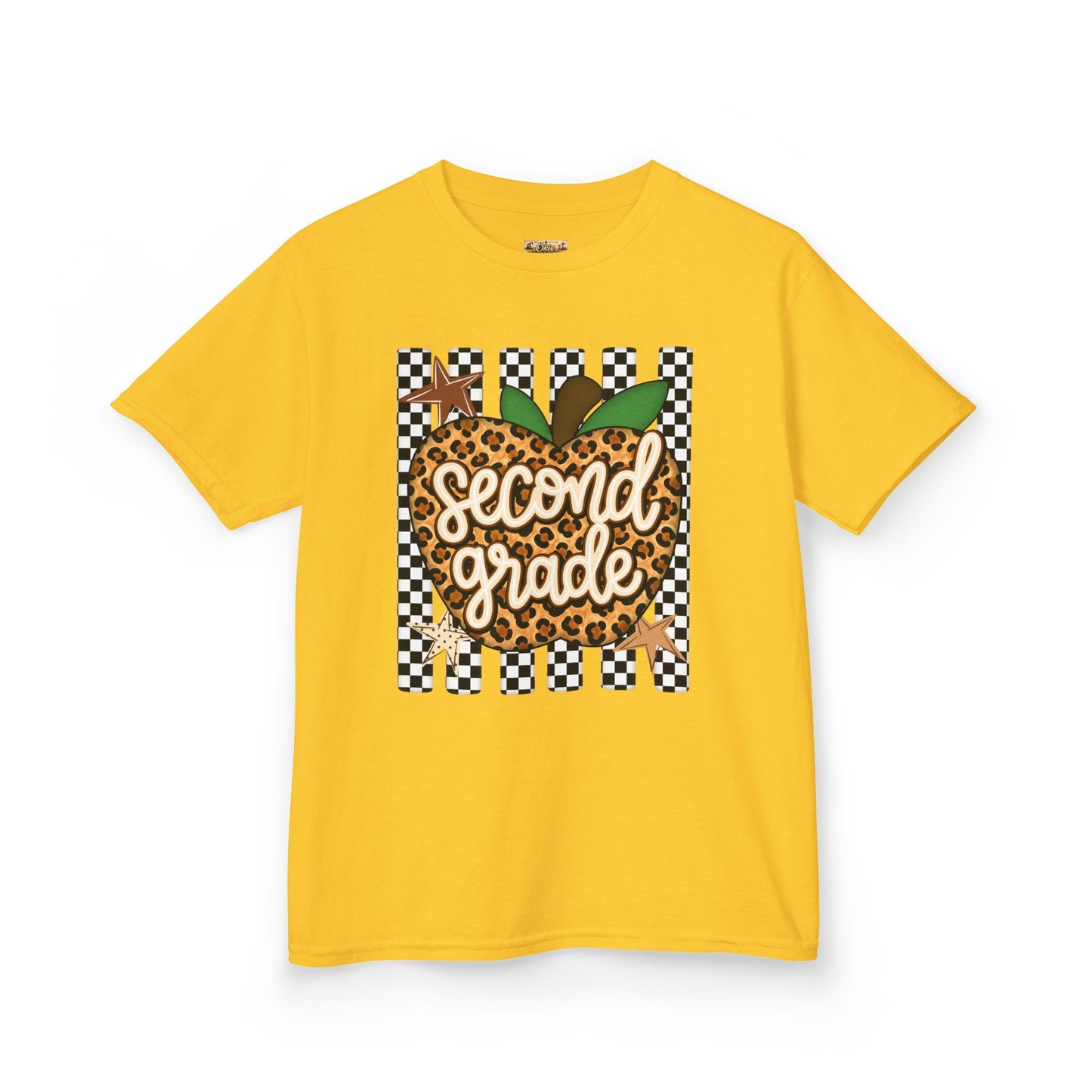 Second Grade Leopard Apple Kids T-Shirt — Back-to-School Teacher Appreciation Tee