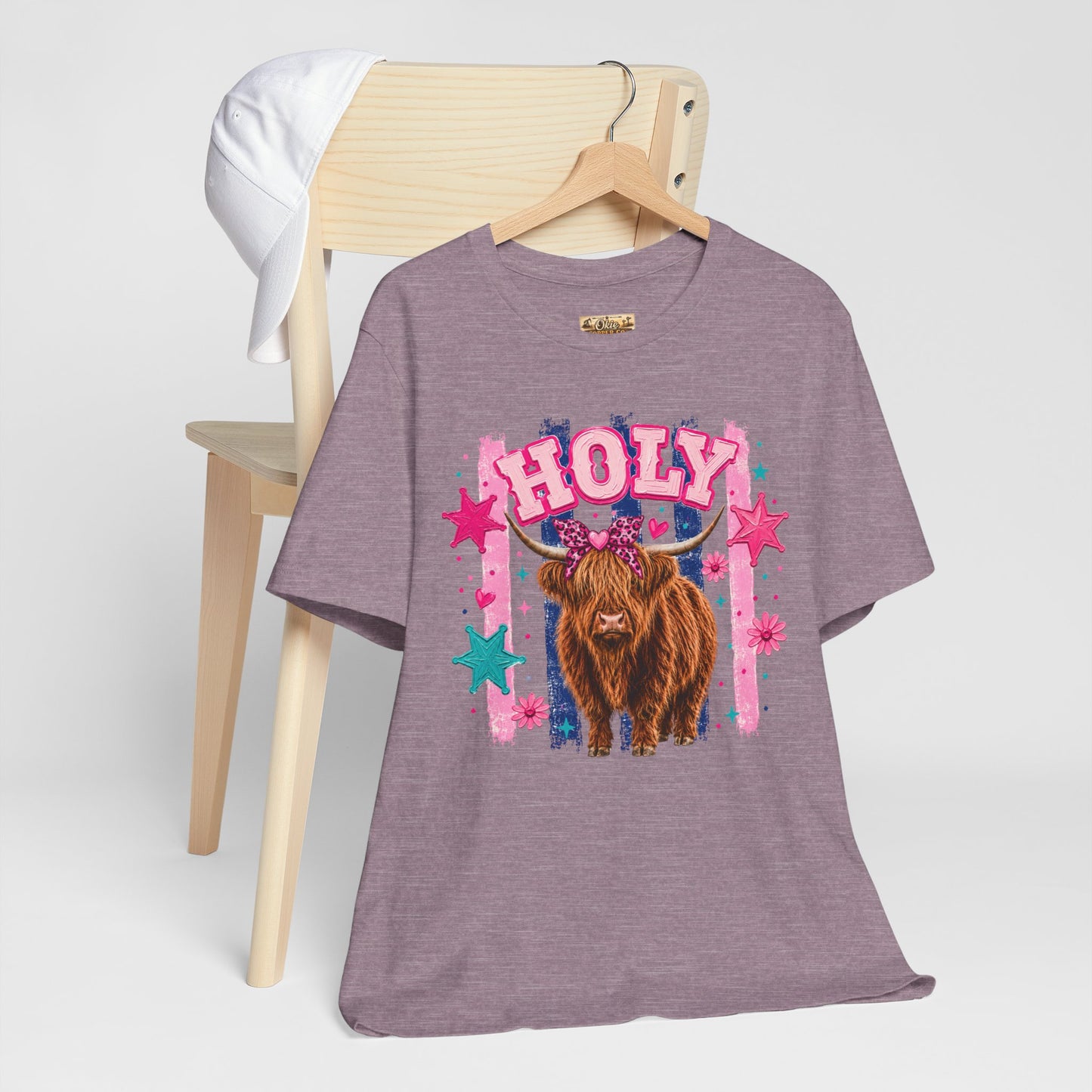 Holy Cow Highland Cow Graphic Tee — Cute Pastel Ranch Shirt