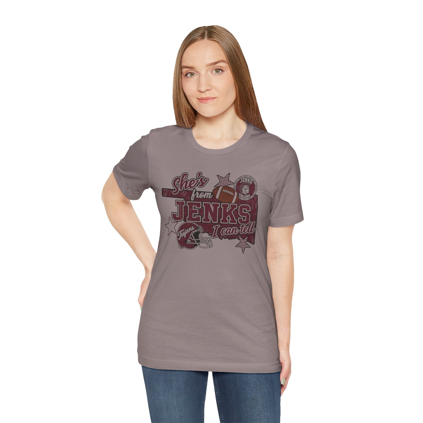 She's from Jenks Tee — Vintage High School Football Graphic T-Shirt