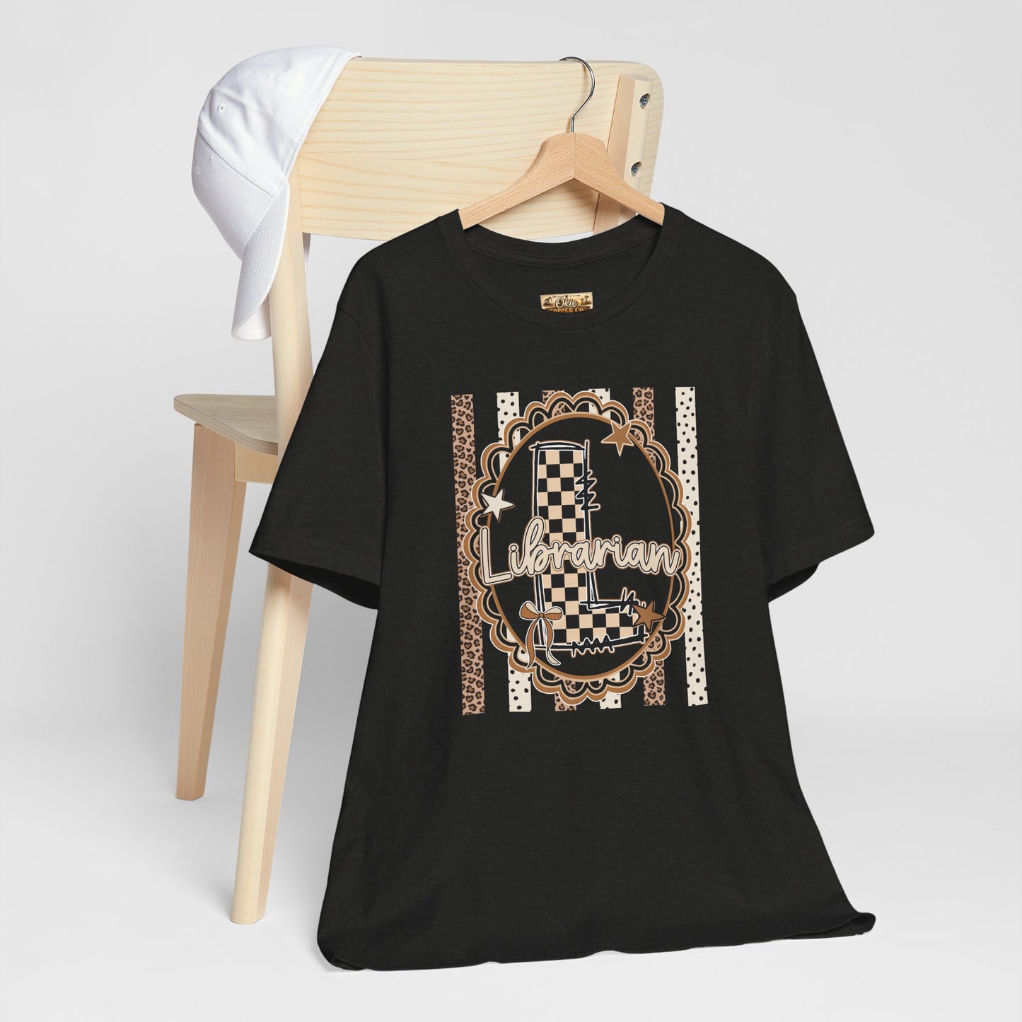 Librarian Checkerboard Letter L Tee — Vintage Booklover Graphic T-Shirt