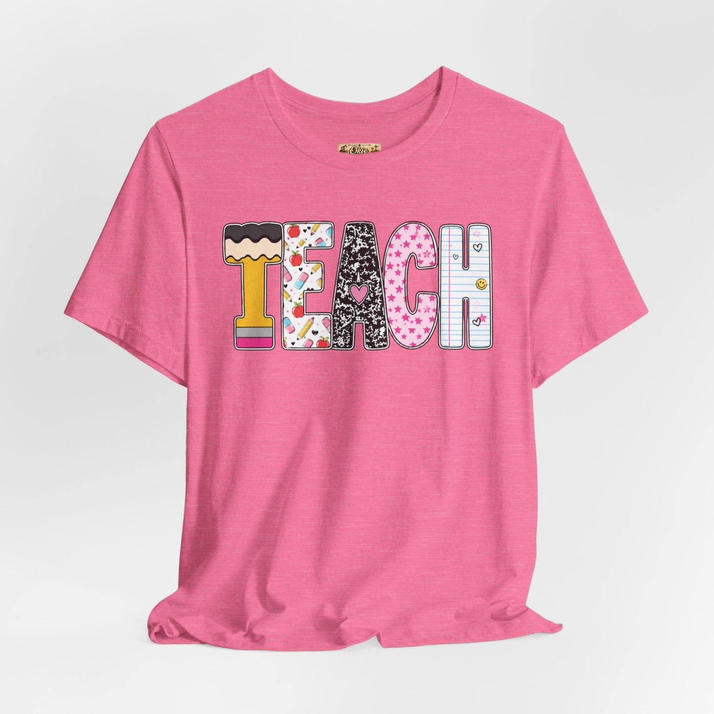 Teach Colorblock Graphic Tee – Cute Patterned Teacher T-Shirt
