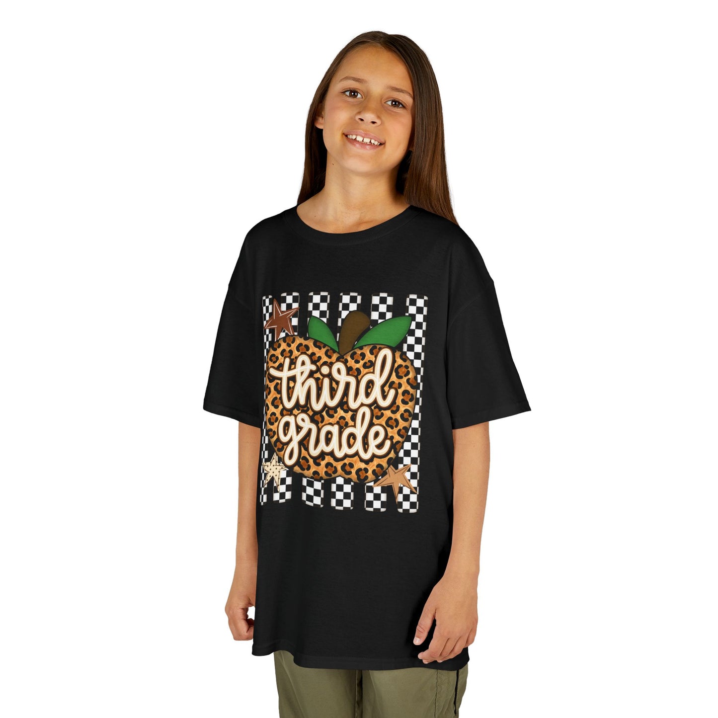 Third Grade Leopard Apple Kids T‑Shirt