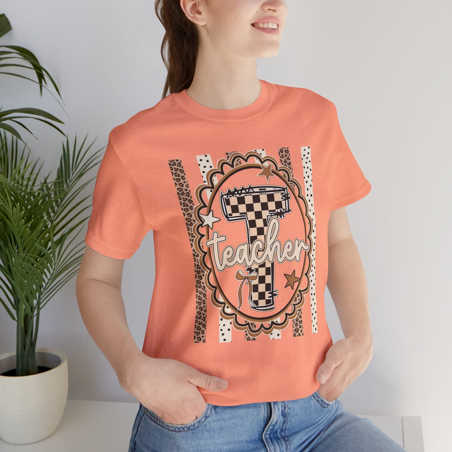 Teacher Monogram Tee — Number 1 Checkered Design