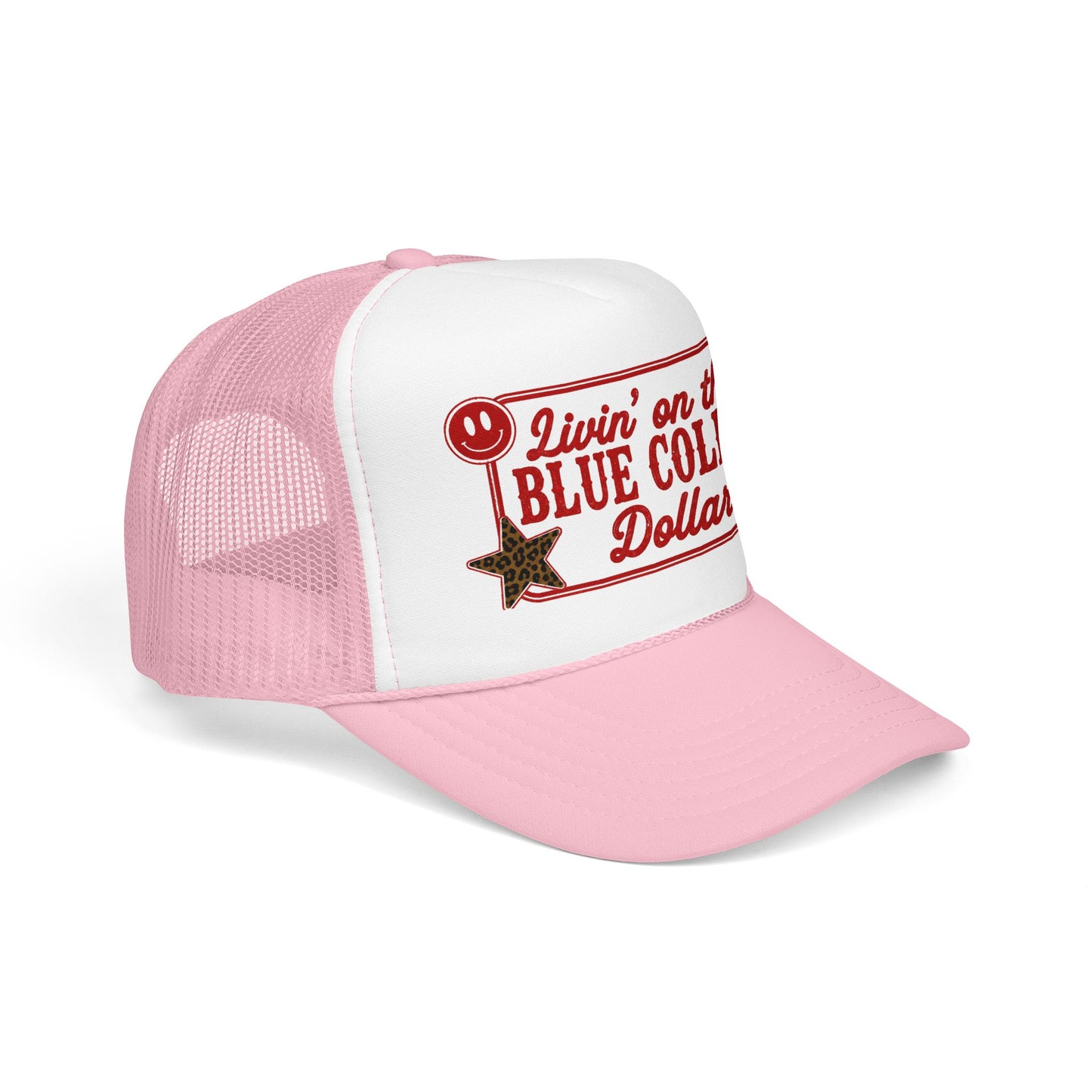 Livin' On That Blue Collar Dollar Foam Trucker Hat — Retro Workwear Cherry Patch