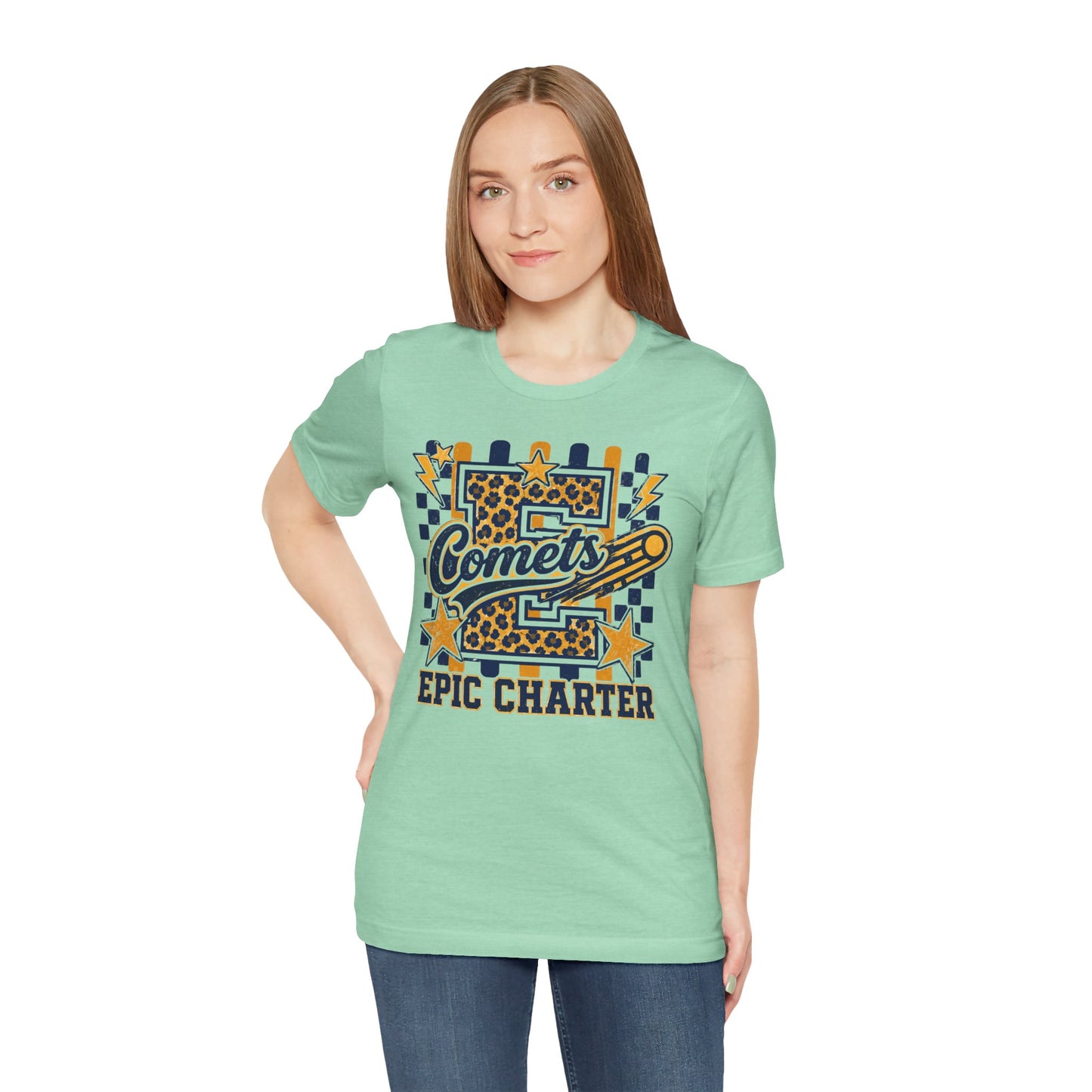 Comets Epic Charter Baseball T-Shirt — Leopard Letter Sports Tee