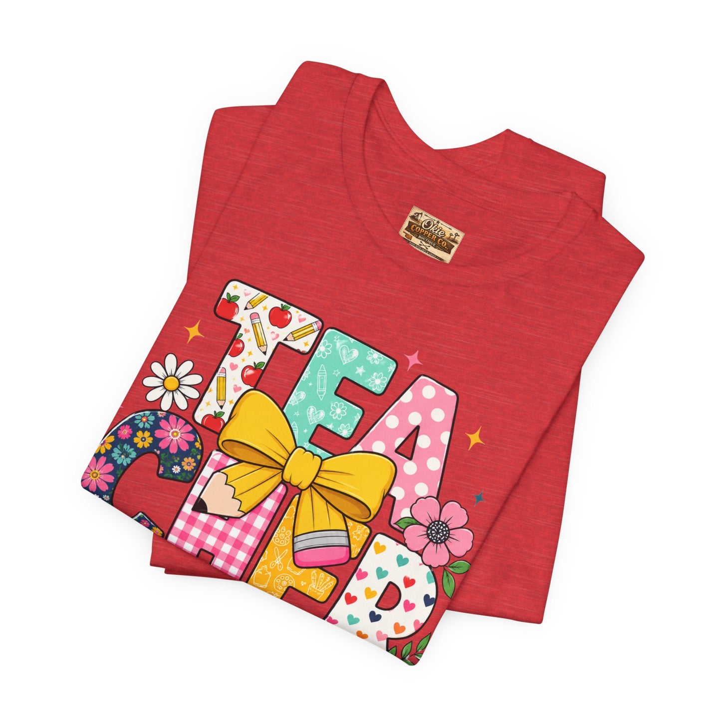 Teacher Floral Bow T-Shirt — Cute 'Teach er' Colorful School Shirt for Teachers