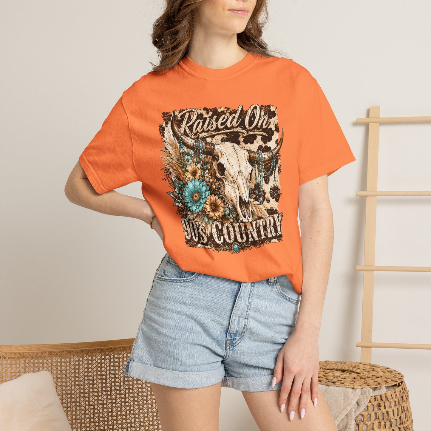 Raised On 90s Country T-Shirt — Vintage Cow Skull Western Tee