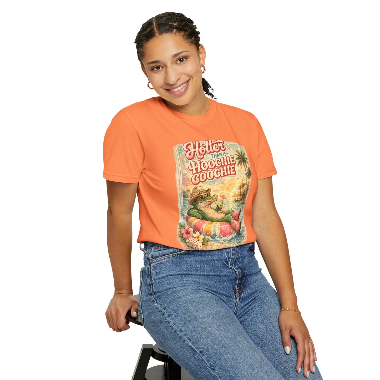 "Hotter Than a Hoochie Coochie" Retro Alligator Beach Graphic