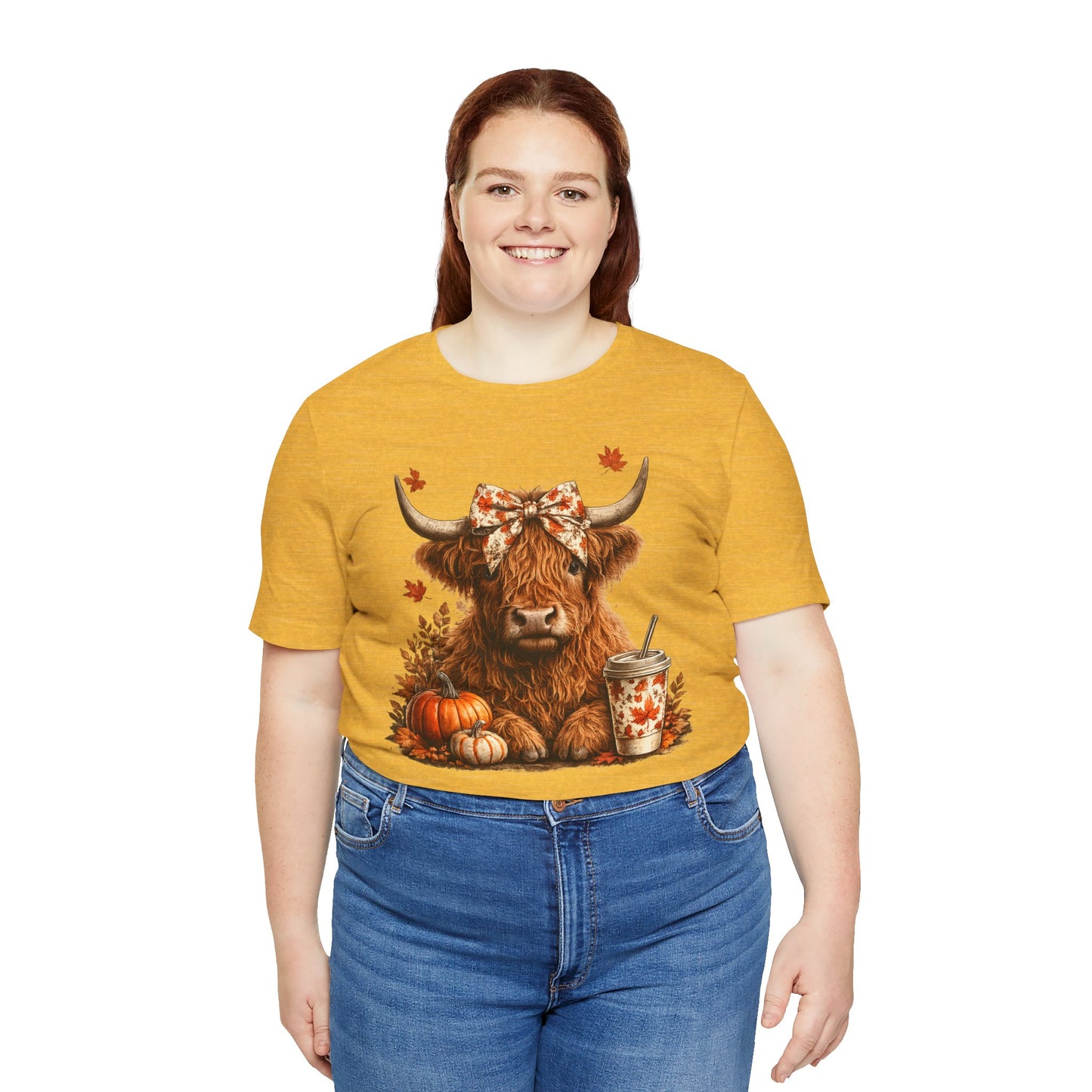 Autumn Highland Cow Tee — Fall Pumpkin Latte Graphic T-Shirt