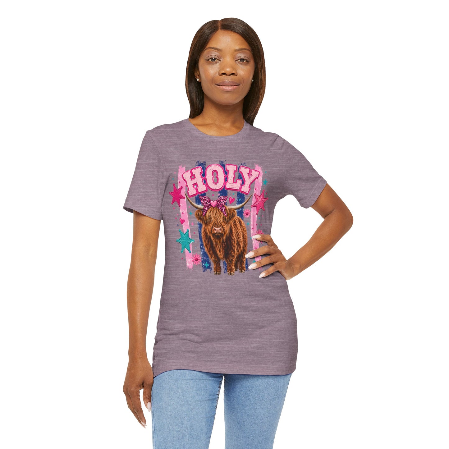 Holy Cow Highland Cow Graphic Tee — Cute Pastel Ranch Shirt