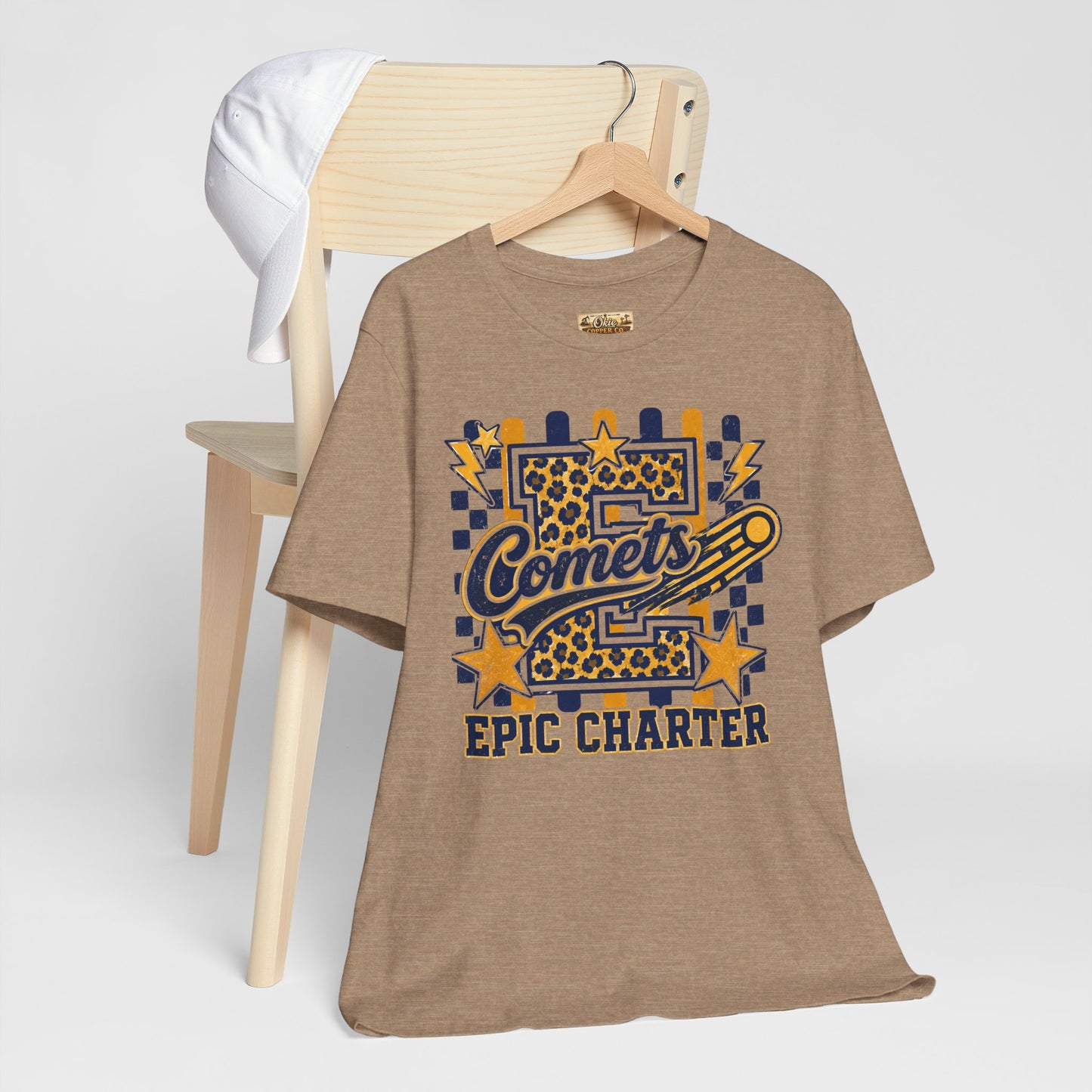 Comets Epic Charter Baseball T-Shirt — Leopard Letter Sports Tee