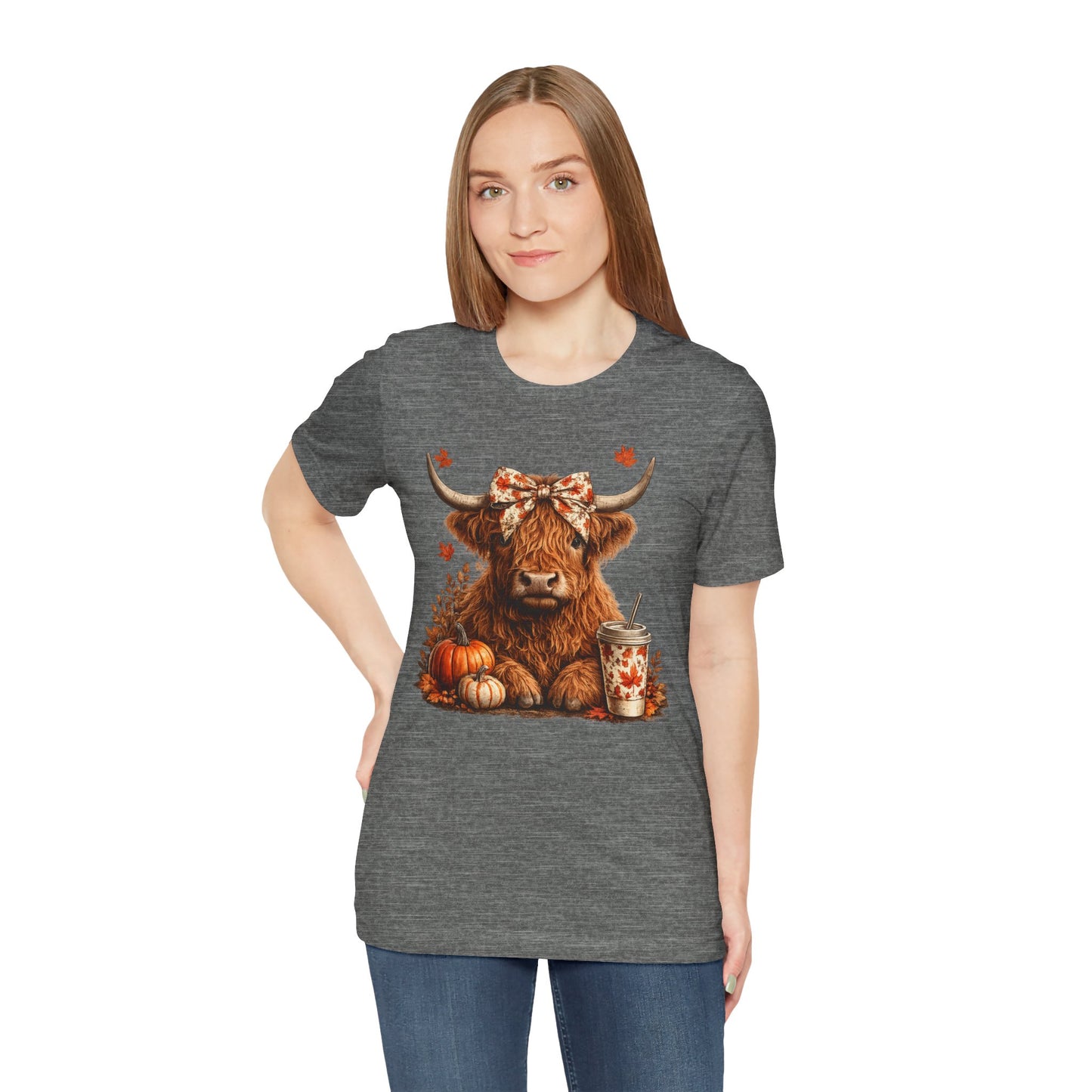 Autumn Highland Cow Tee — Fall Pumpkin Latte Graphic T-Shirt