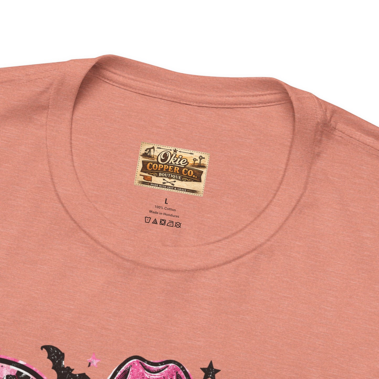 Boo Pink Leopard Ghost Tee — Cute Cowgirl Halloween T-Shirt