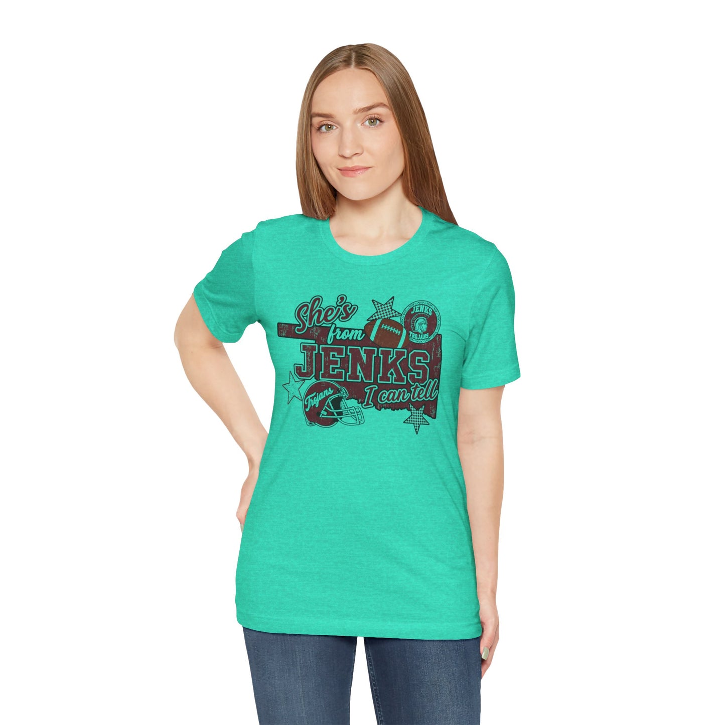 She's from Jenks Tee — Vintage High School Football Graphic T-Shirt