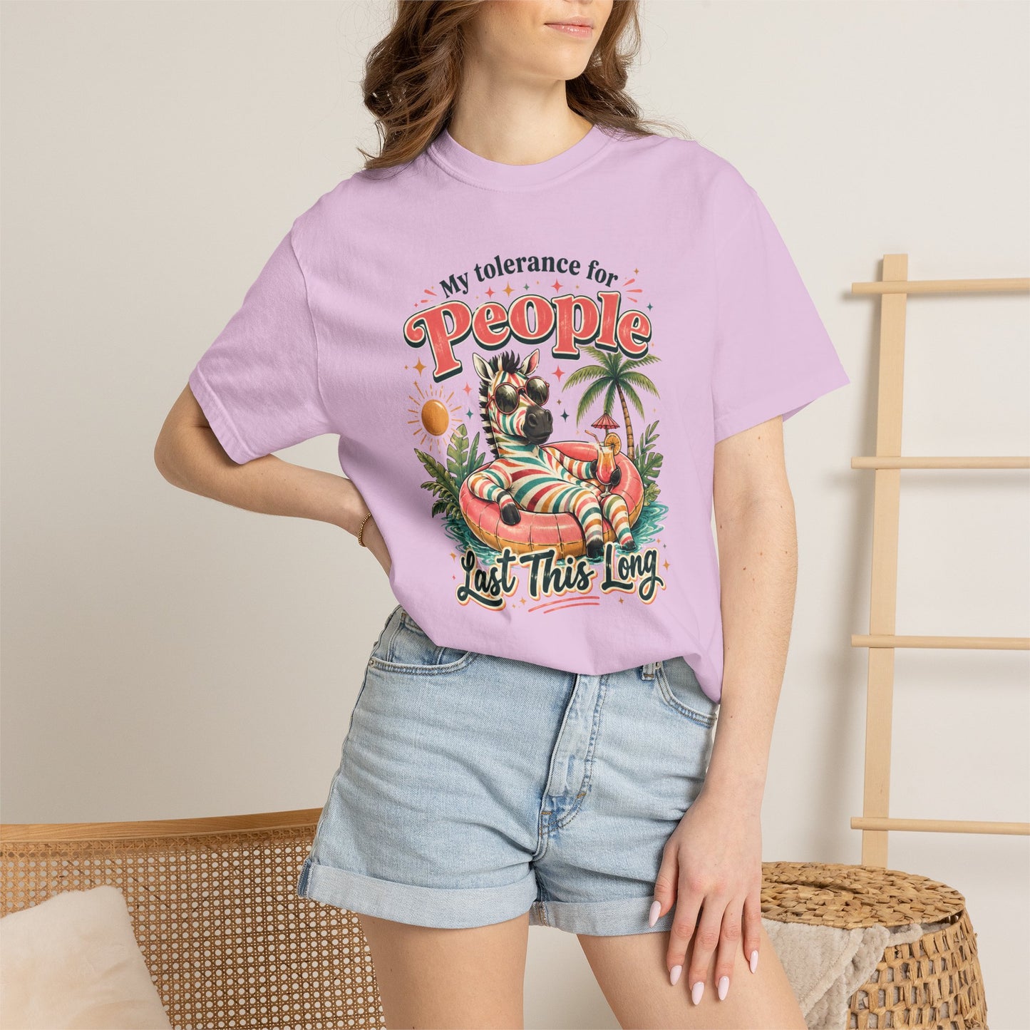 "My Tolerance for People Lasts This Long" Retro Cat Pool Float Graphic Tee