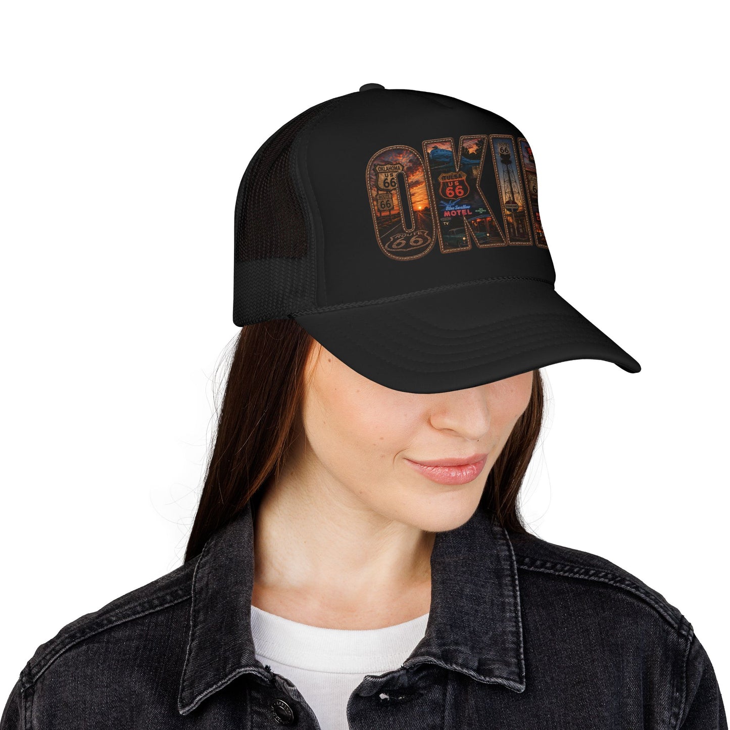 Route 66 Trucker Hat — Vintage 'ONE' Road Sign Graphic Foam Cap