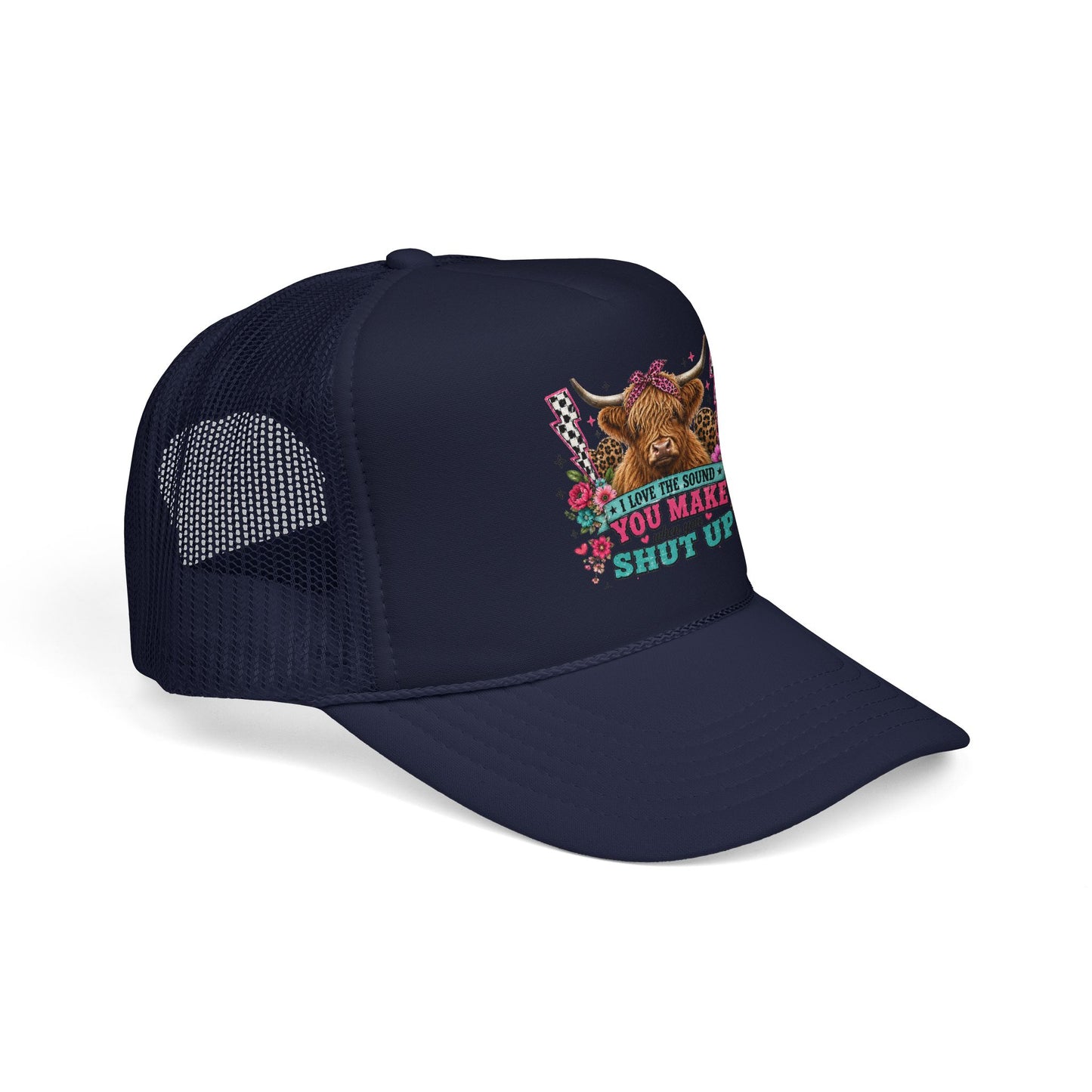 Cow Skull Trucker Hat – “I Love the Sound You Make When You Shut Up” Floral Western Cap