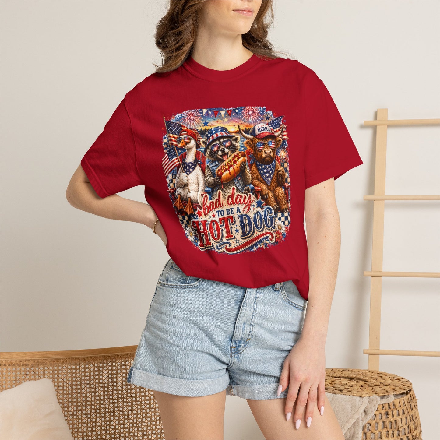 Patriotic 'Born to Be a Hot Dog' Graphic T-Shirt