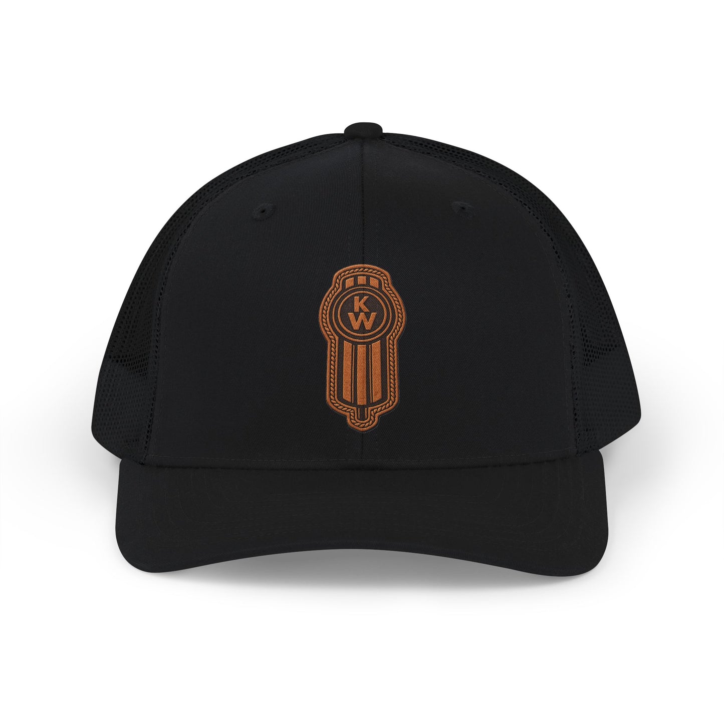 Trucker Cap with Brown Leather Patch Logo – Retro Embroidered Snapback