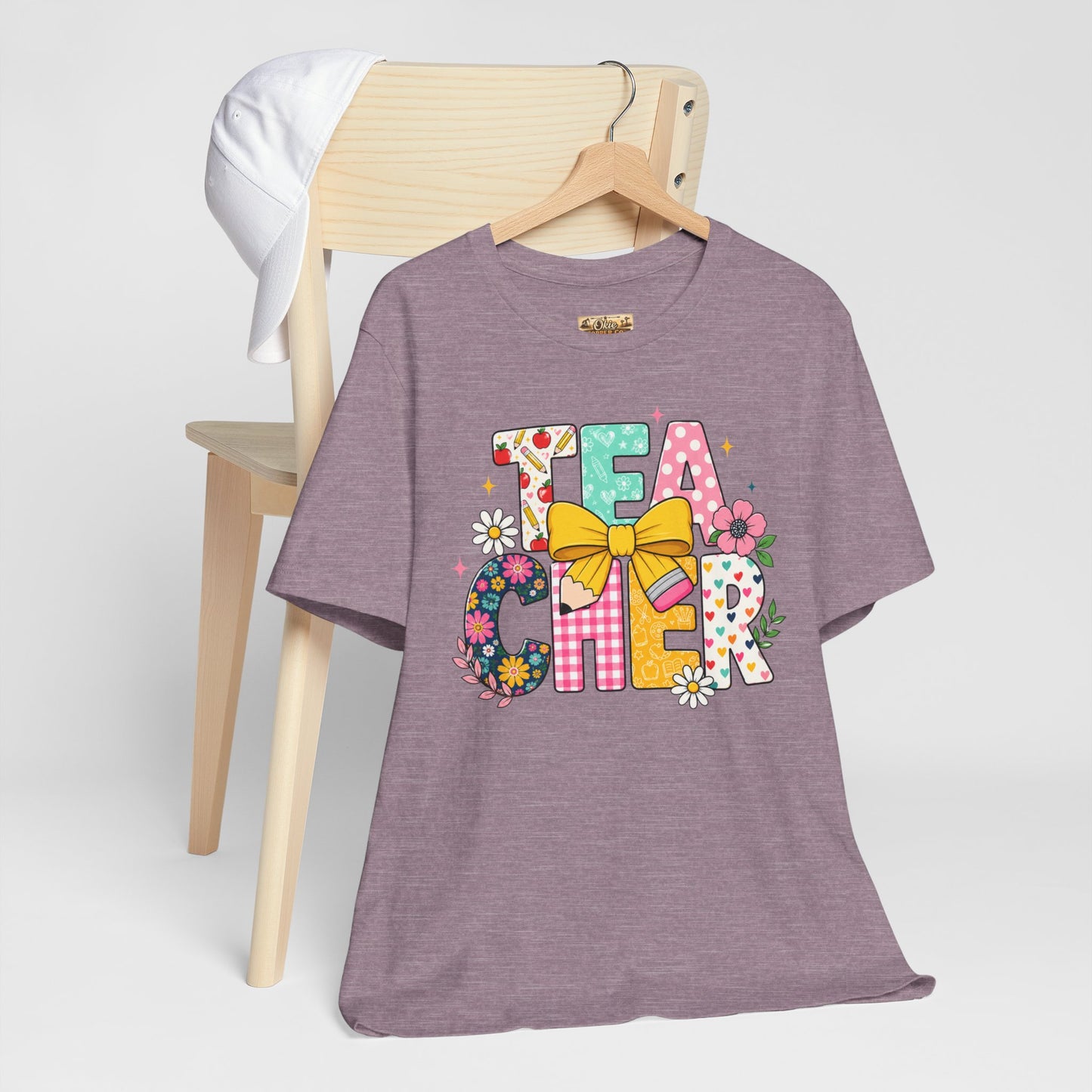Teacher Floral Bow T-Shirt — Cute 'Teach er' Colorful School Shirt for Teachers