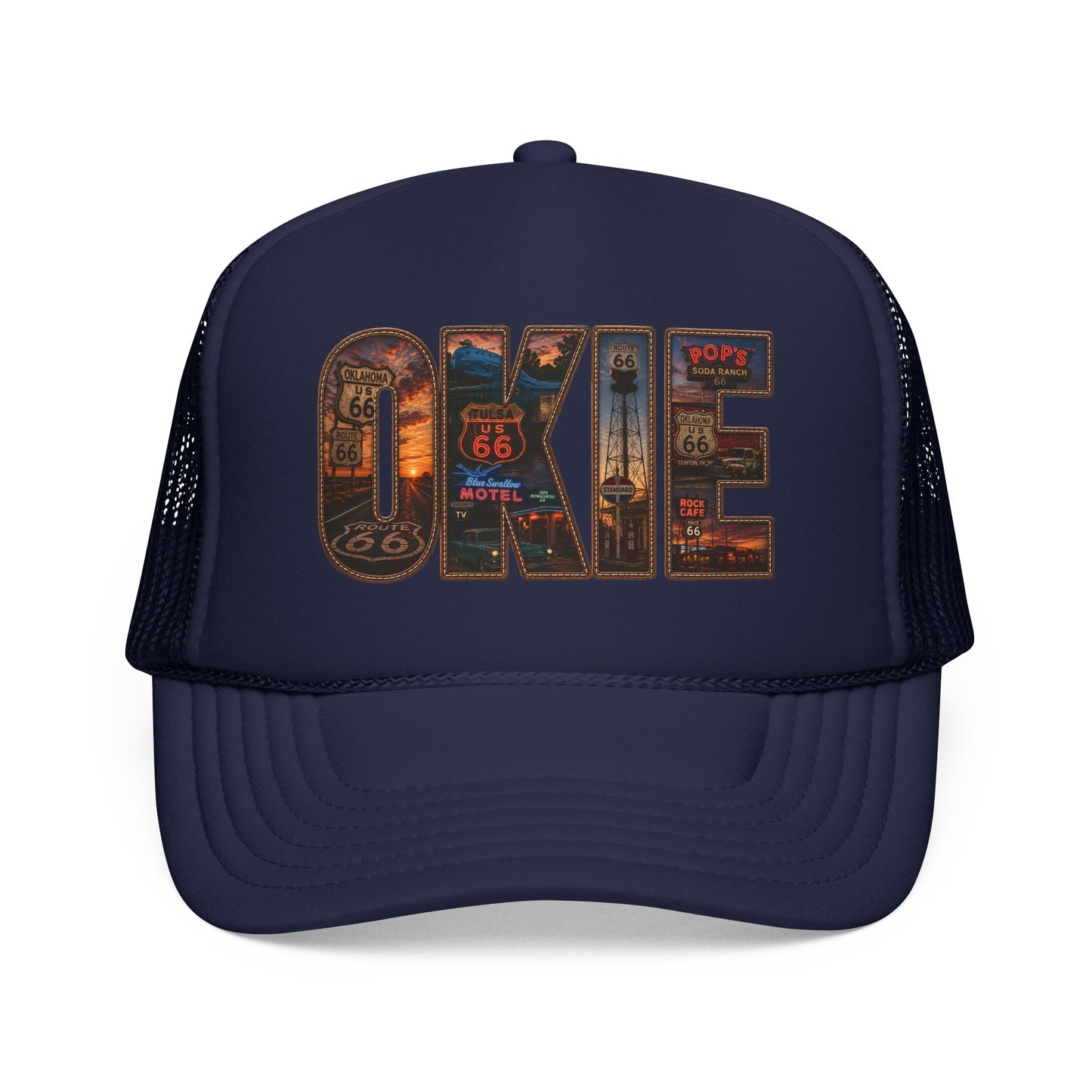 Route 66 Trucker Hat — Vintage 'ONE' Road Sign Graphic Foam Cap