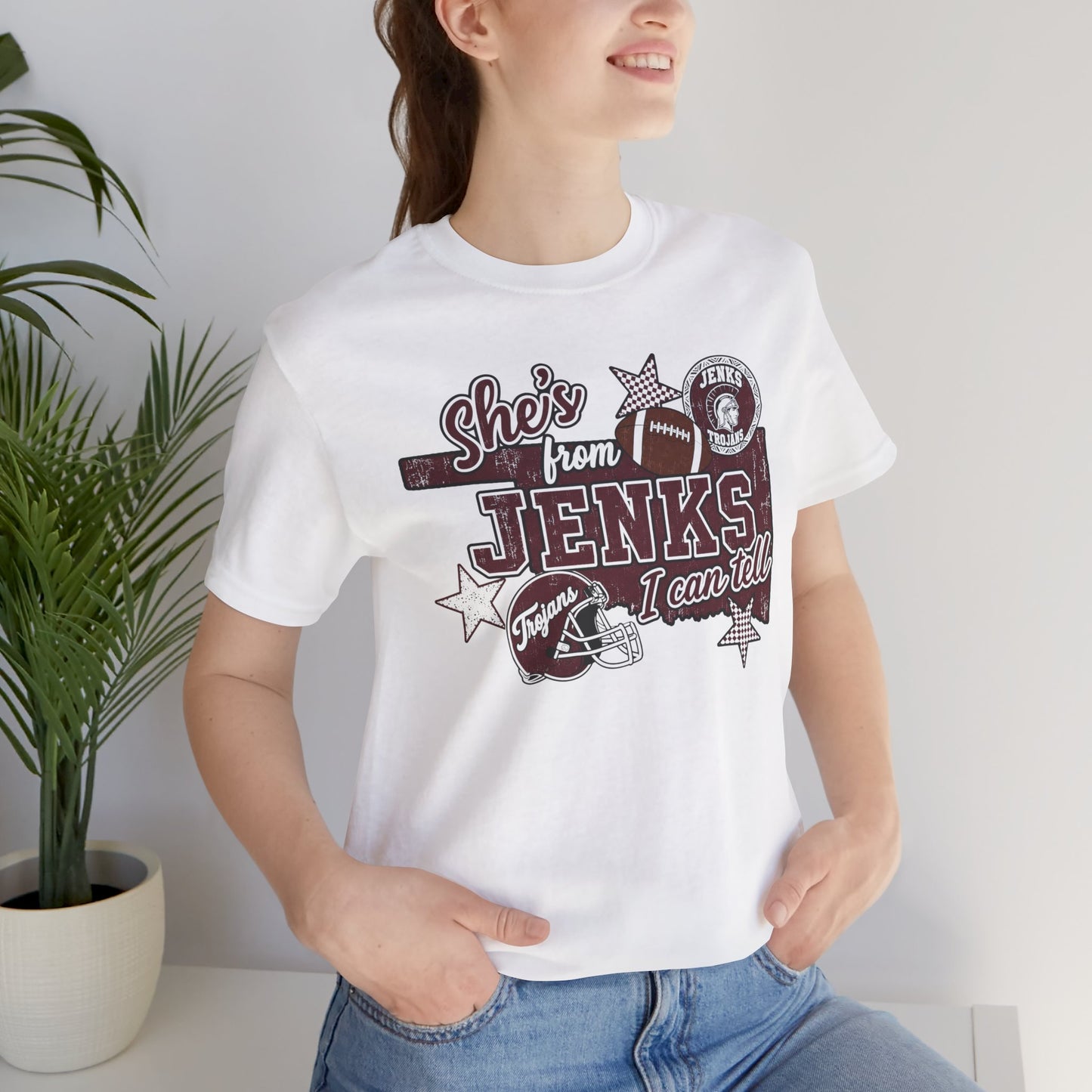 She's from Jenks Tee — Vintage High School Football Graphic T-Shirt