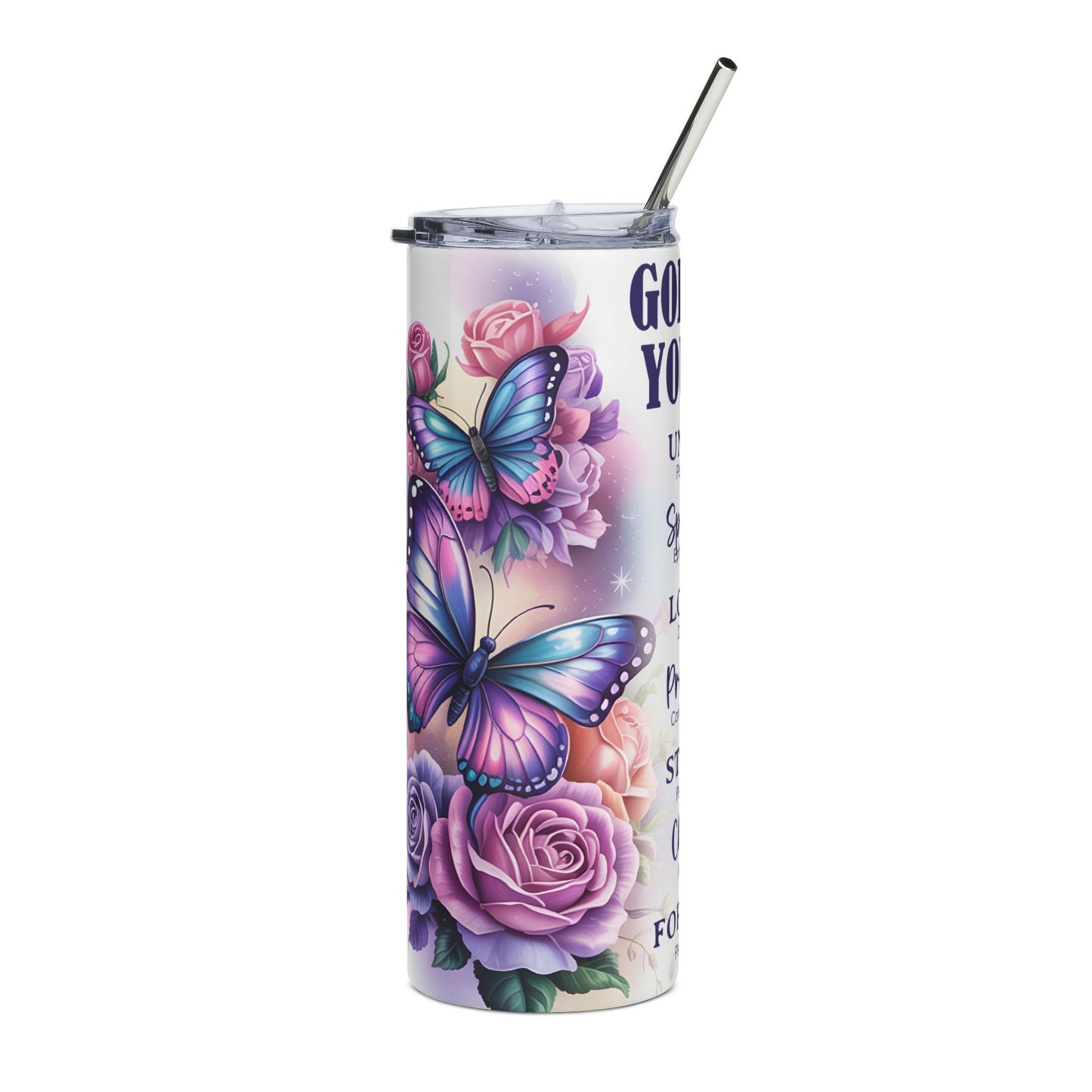 20oz Inspirational Stainless Steel Tumbler — "God Says You Are" Floral Butterfly Design