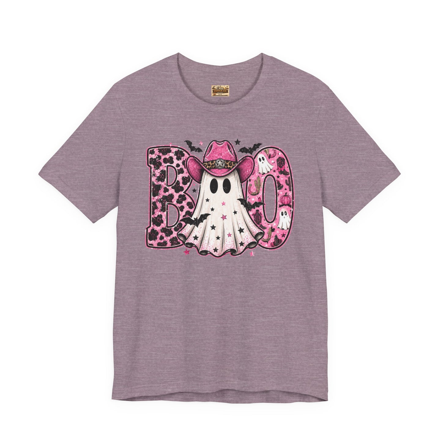 Boo Pink Leopard Ghost Tee — Cute Cowgirl Halloween T-Shirt